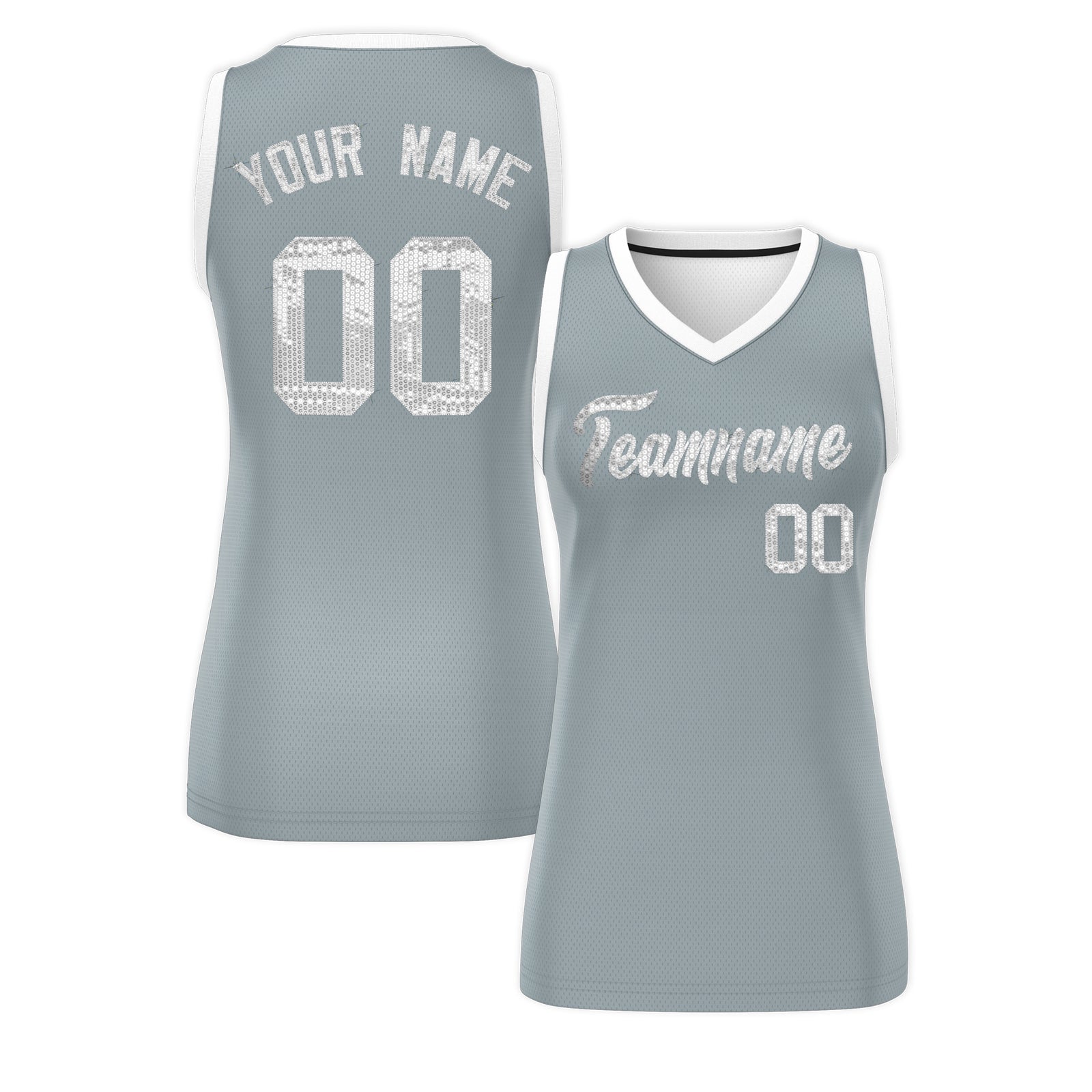 Custom Silver White Women Basketball Jersey Dress