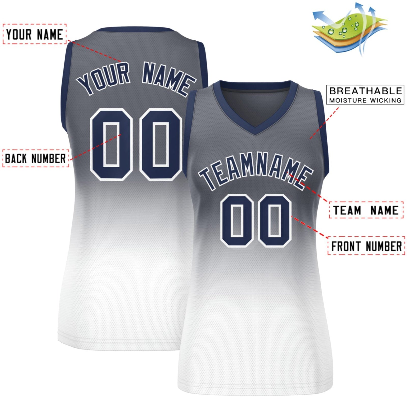 Custom Gray White Gradient Fashion Tops Mesh Basketball Jersey For Women