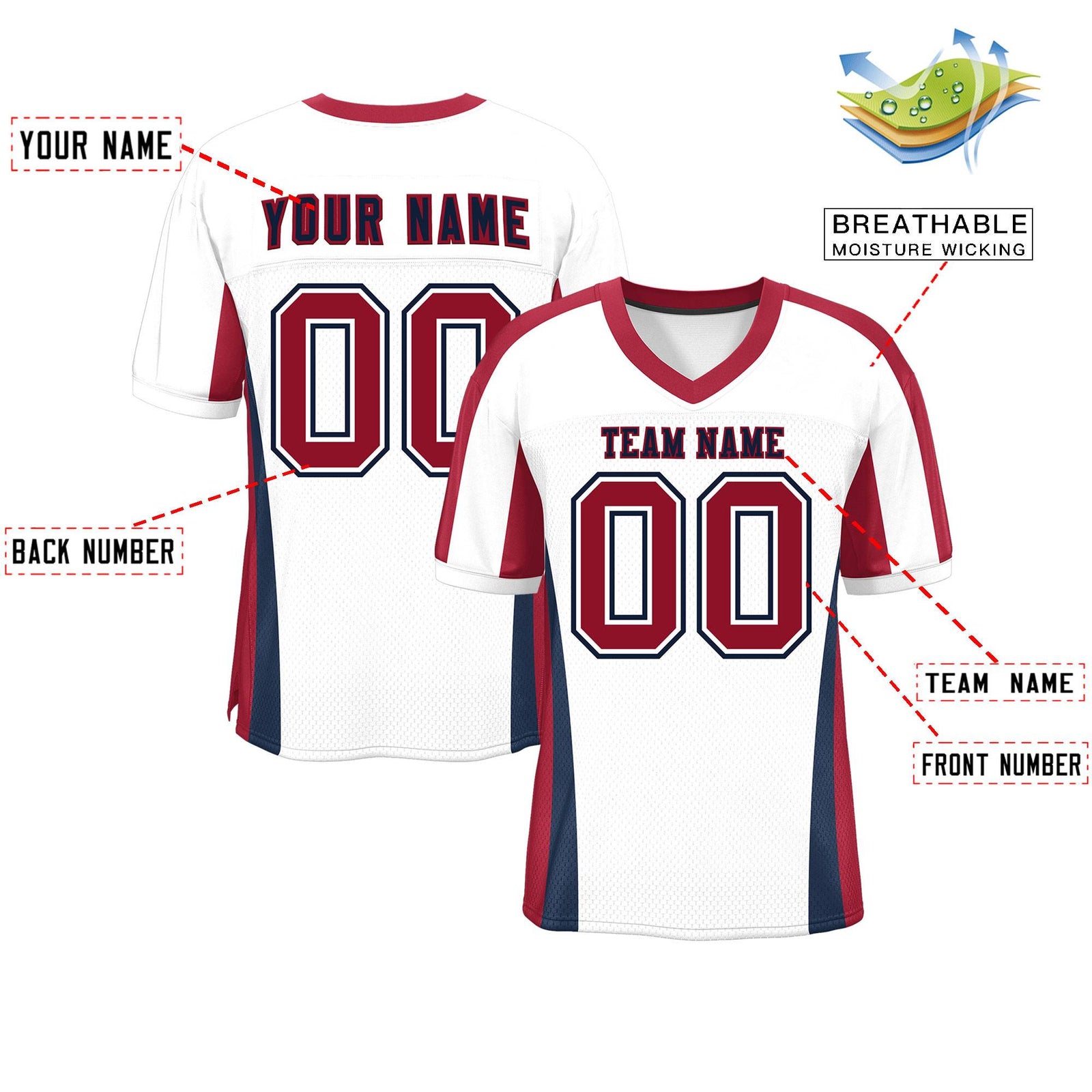 Custom White Color Block Mesh Authentic Football Jersey