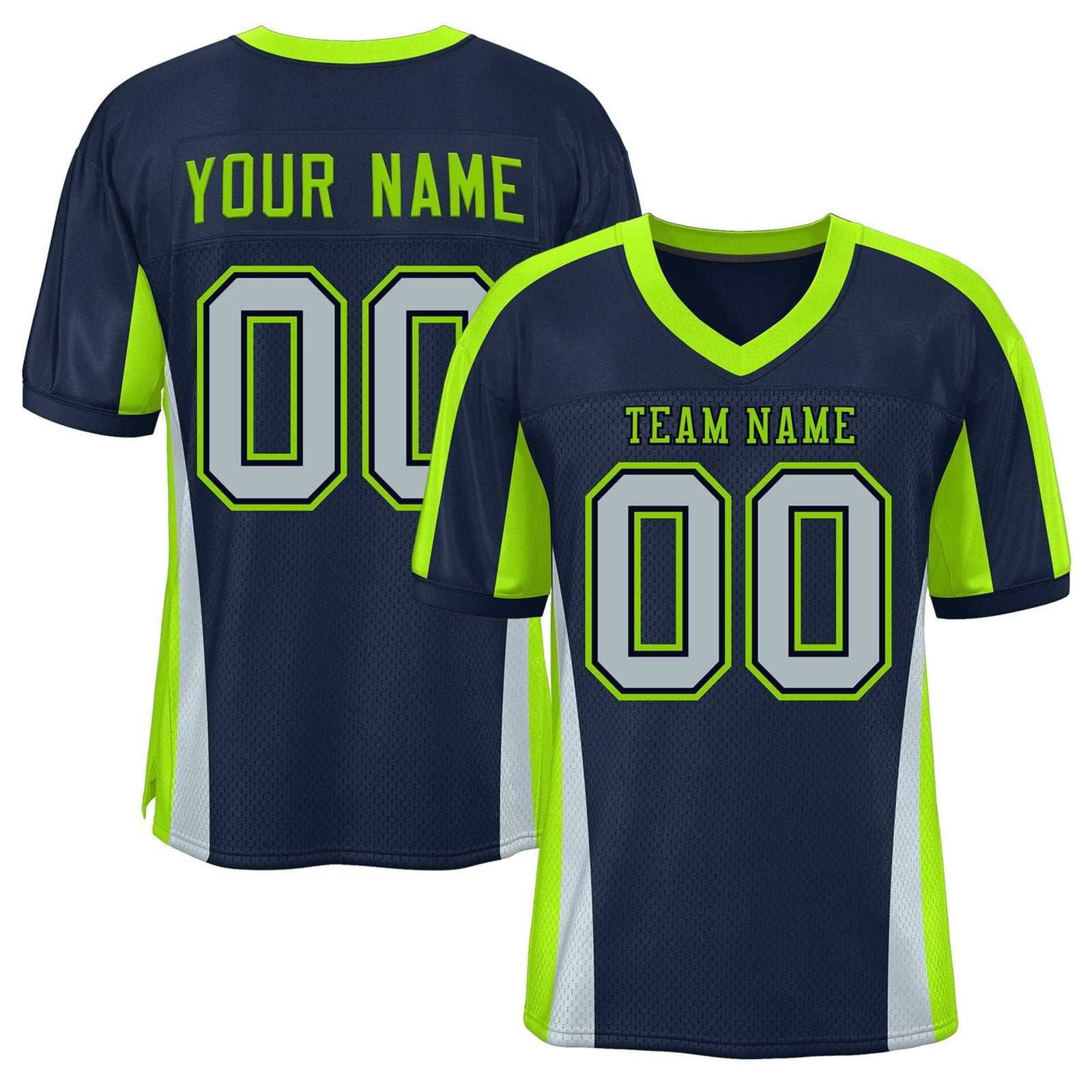 Custom Navy Color Block Mesh Authentic Football Jersey