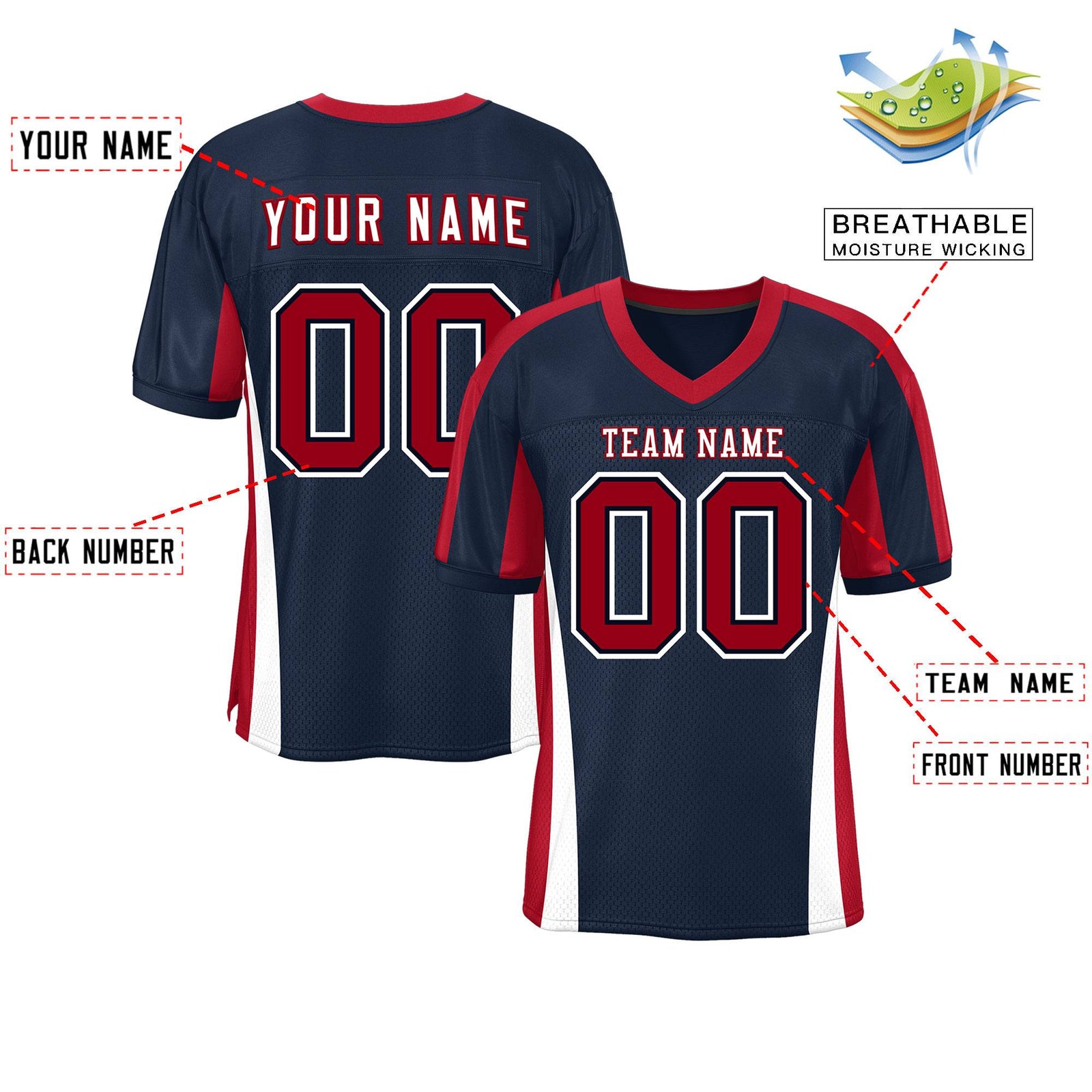 Custom Navy Color Block Mesh Authentic Football Jersey
