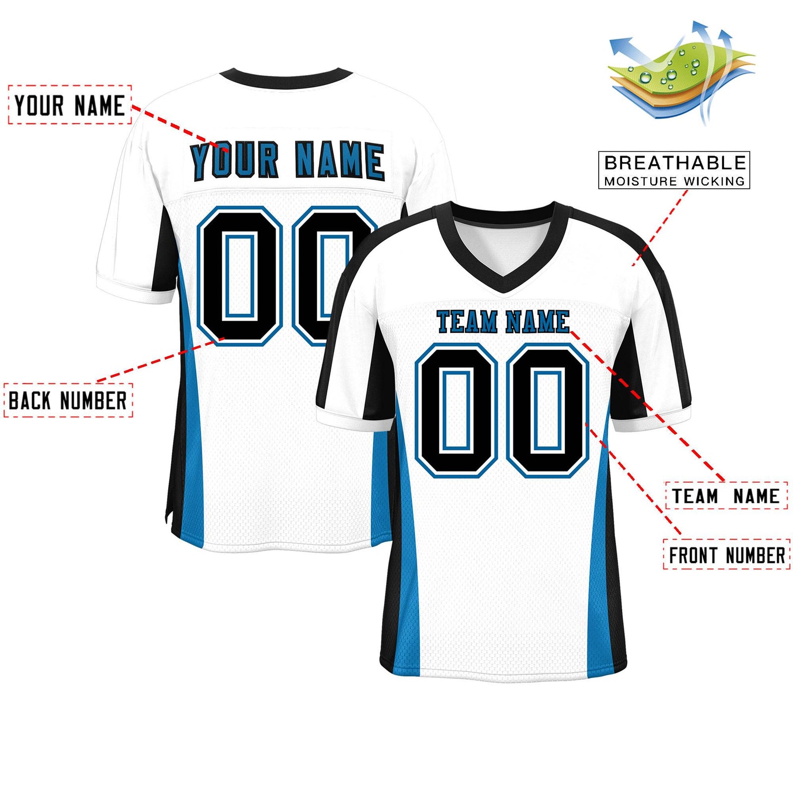 Custom White Color Block Mesh Authentic Football Jersey