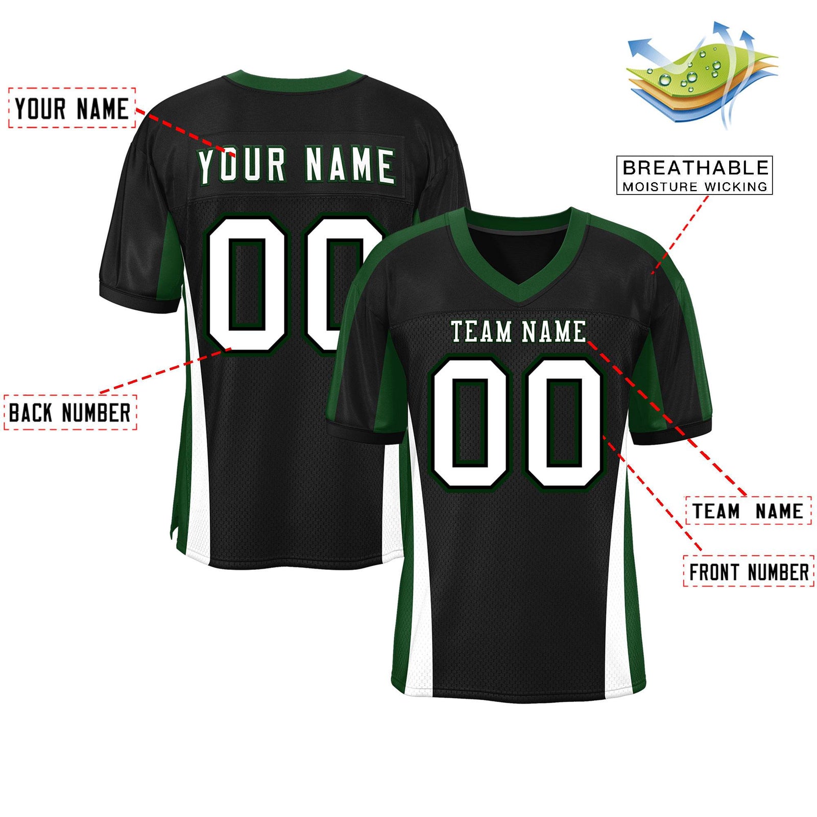 Custom Black Color Block Mesh Authentic Football Jersey