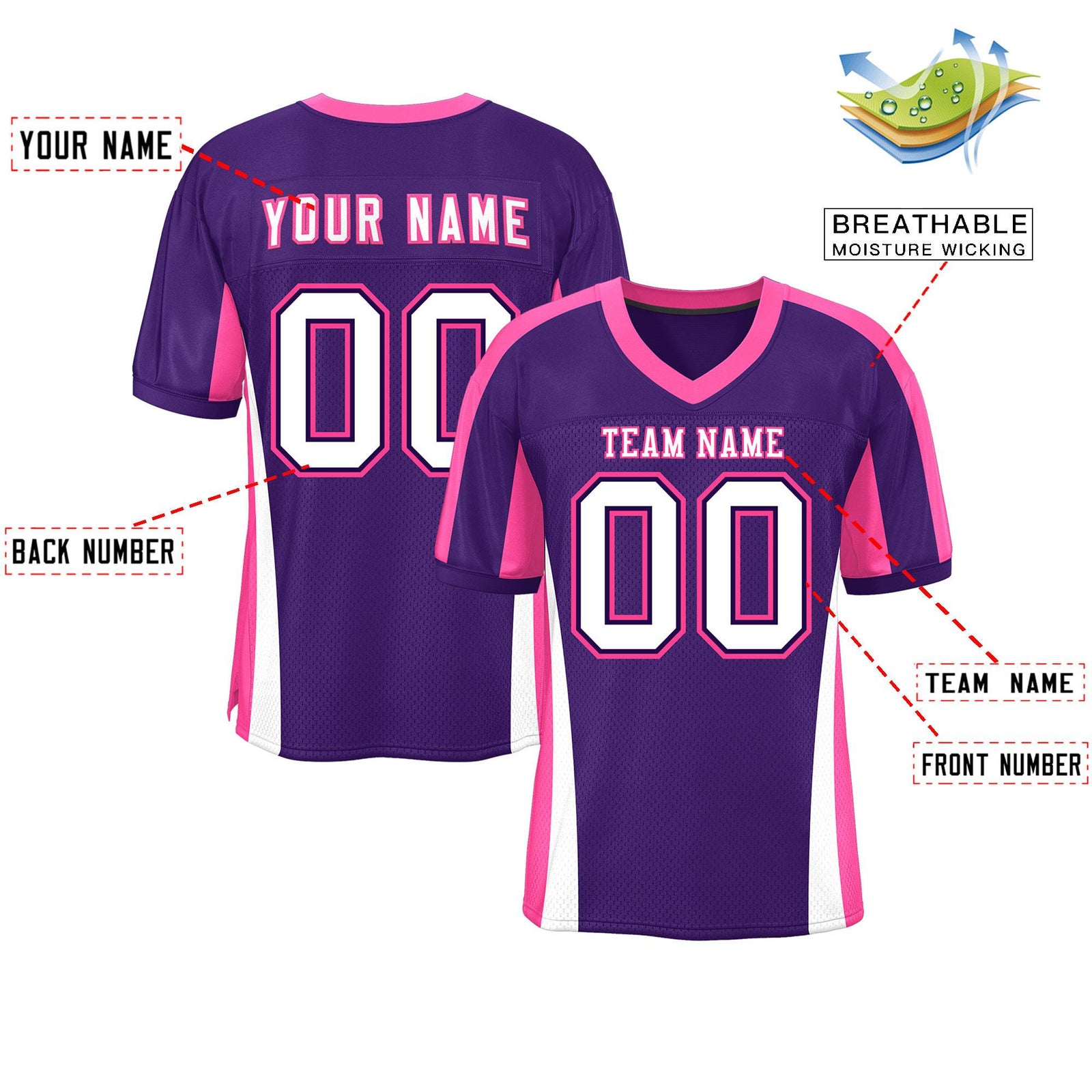 Custom Purple Color Block Mesh Authentic Football Jersey