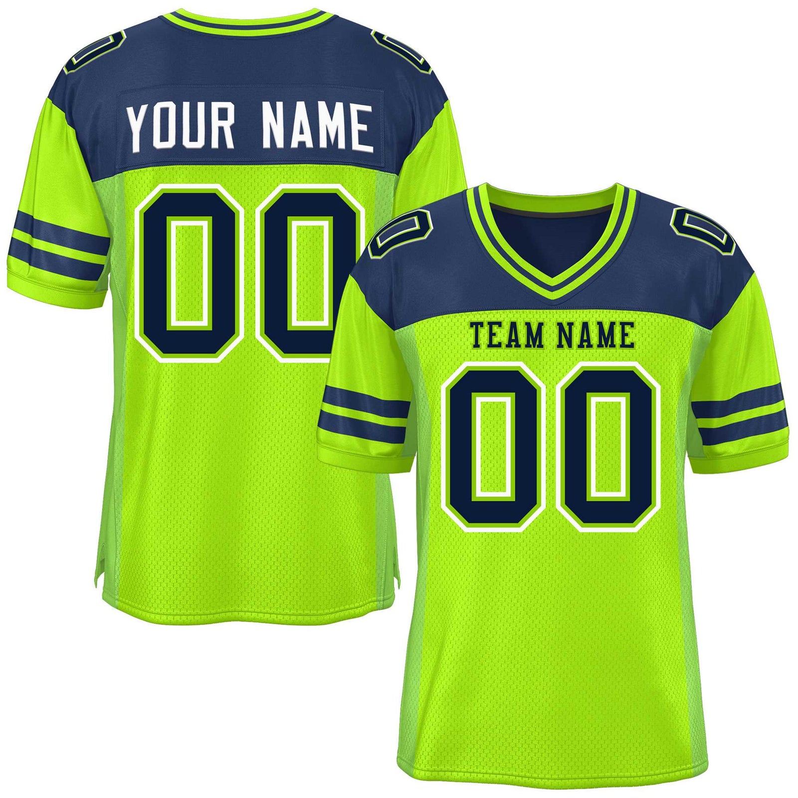 Custom Neon Green Navy Personalized Color Block Authentic Football Jersey