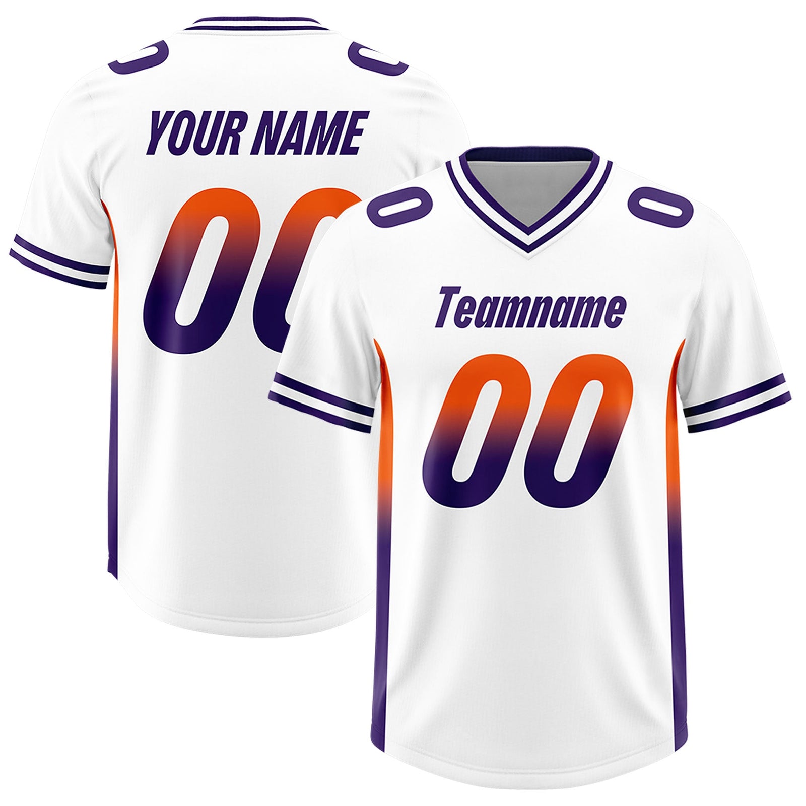Custom White Orange and Purple Sides Gradient Fashion Personalized Team Football Jersey