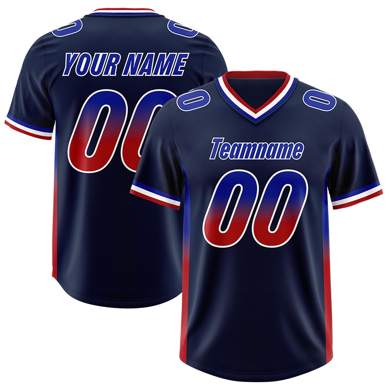 Custom Navy Royal and Red Sides Gradient Fashion Personalized Team Football Jersey