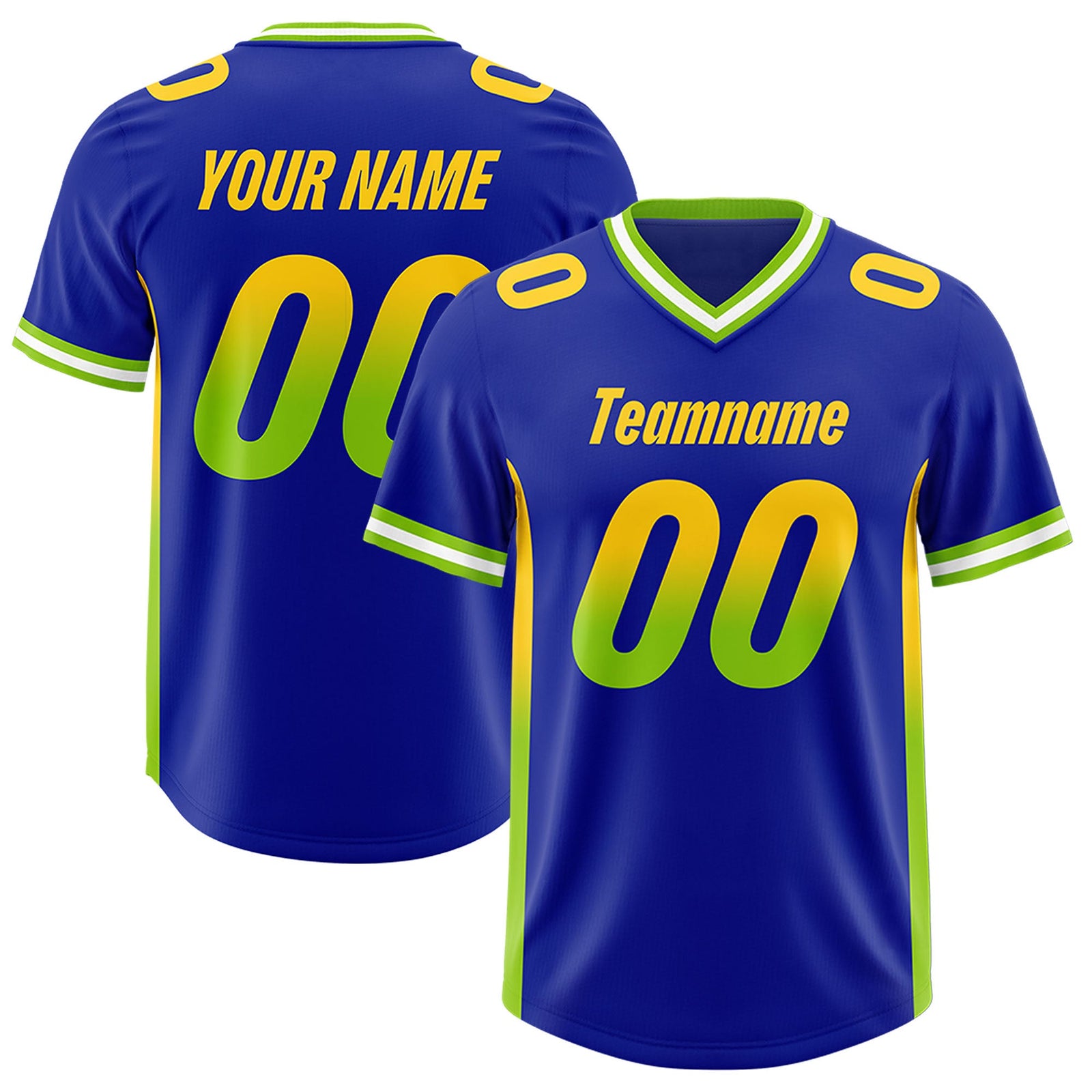 Custom Royal Gold Sides Gradient Fashion Personalized Team Football Jersey