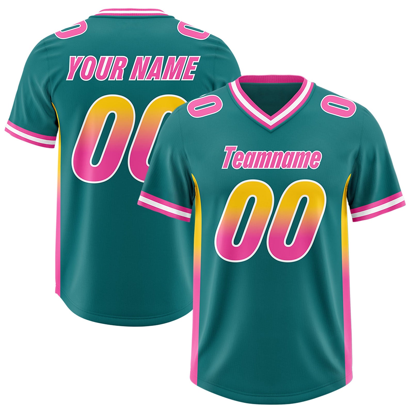 Custom Aqua Gold Sides Gradient Fashion Personalized Team Football Jersey