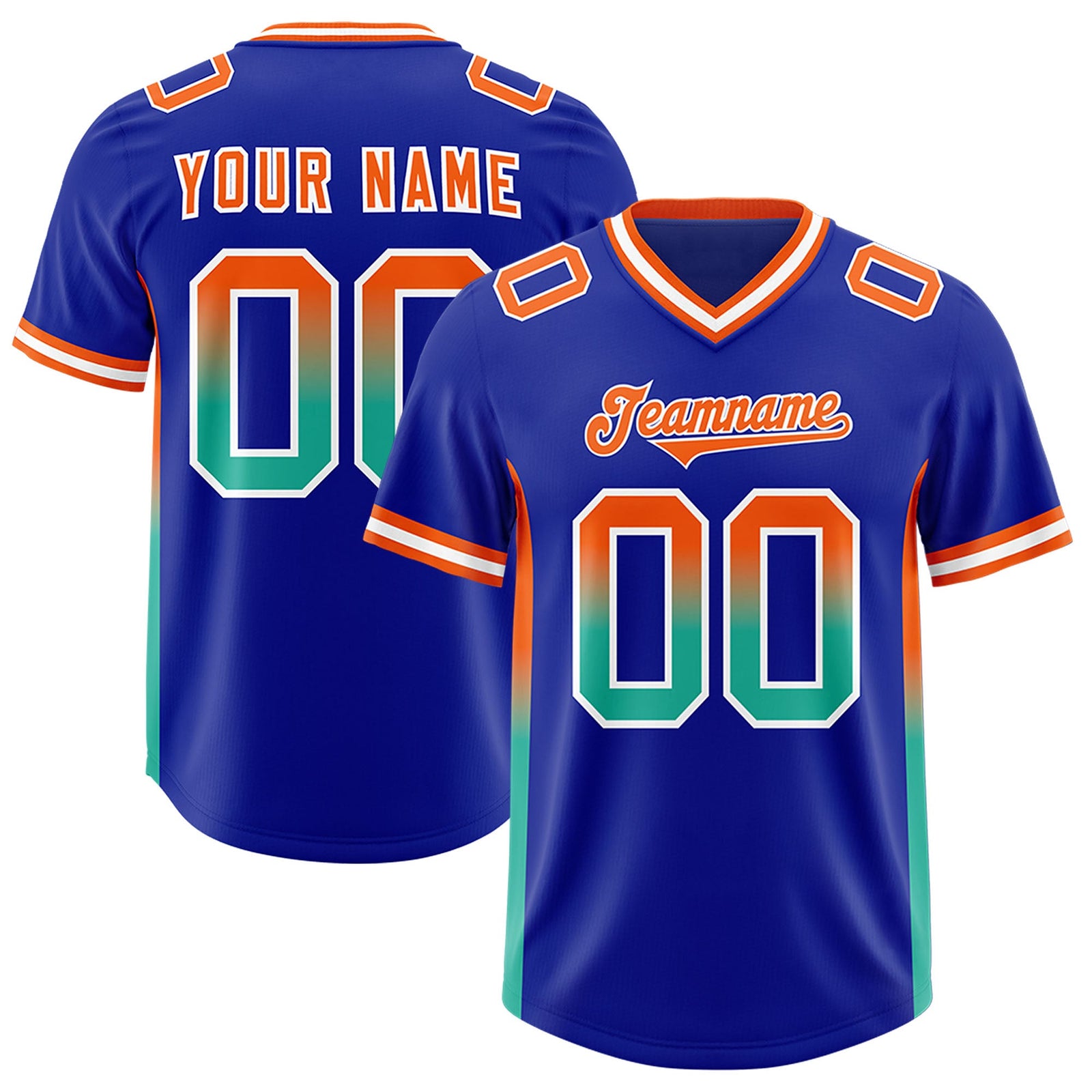 Custom Royal Orange and Bright Green Sides Gradient Fashion Personalized Team Football Jersey