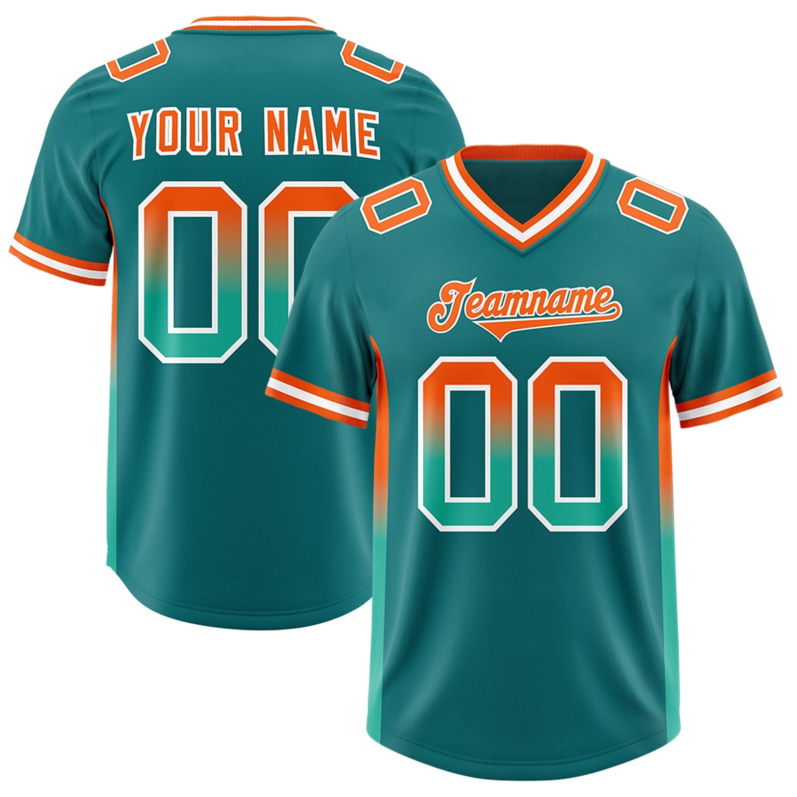 Custom Aqua Orange and Bright Green Sides Gradient Fashion Personalized Team Football Jersey