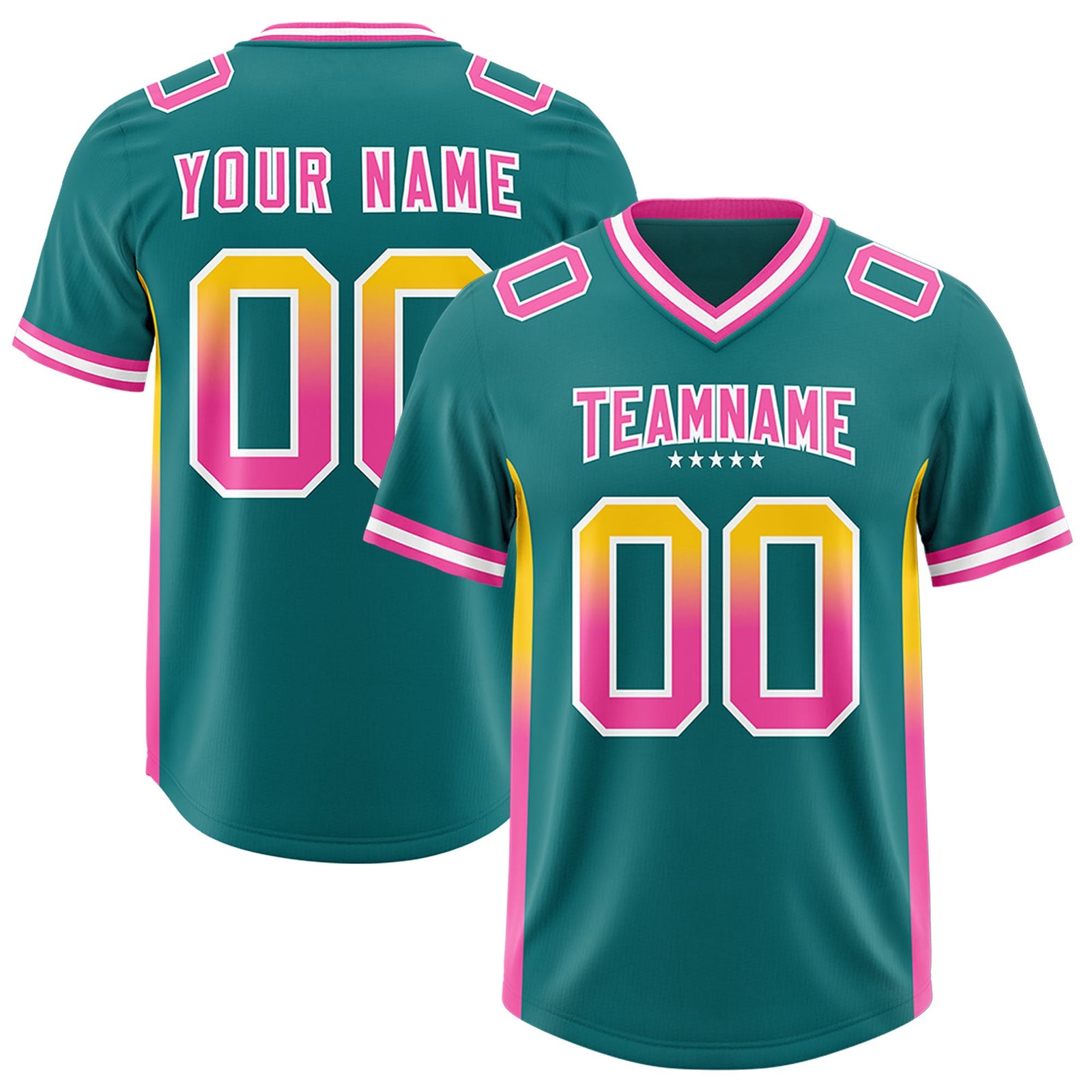 Custom Aqua Gold Sides Gradient Fashion Personalized Team Football Jersey