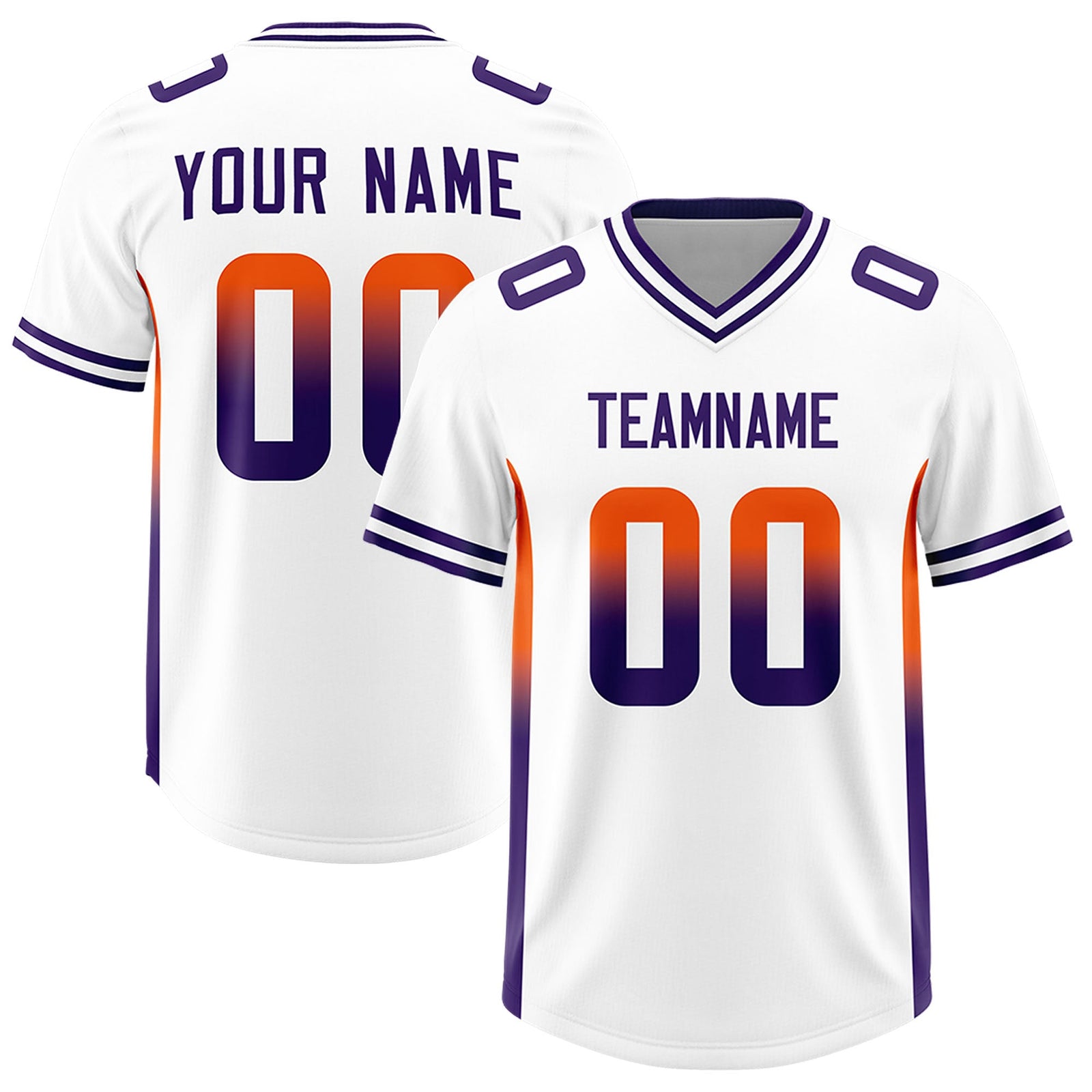 Custom White Orange and Purple Sides Gradient Fashion Personalized Team Football Jersey