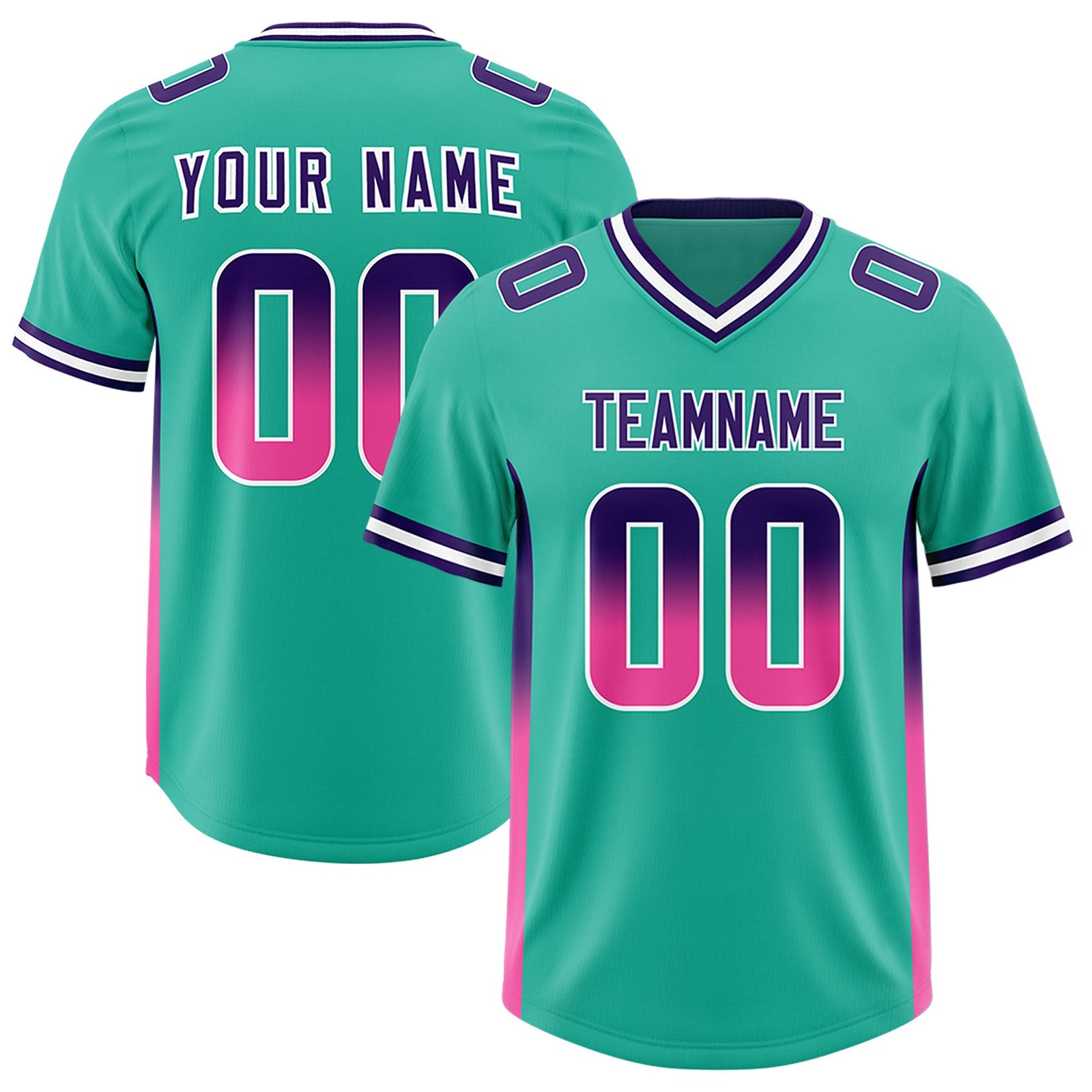 Custom Bright Green Purple and Pink Sides Gradient Fashion Personalized Team Football Jersey
