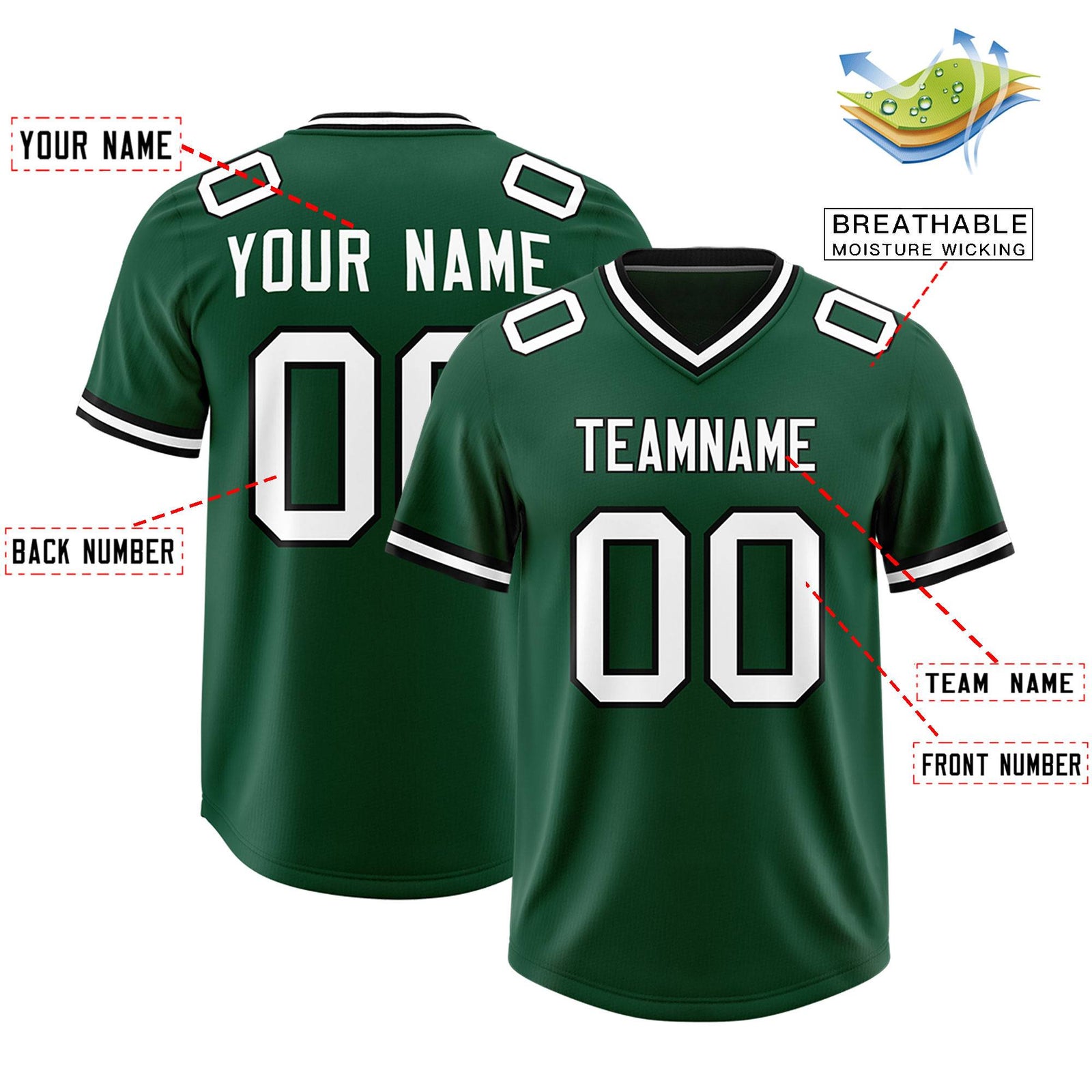 Custom Green Classic Style American Football Jerseys