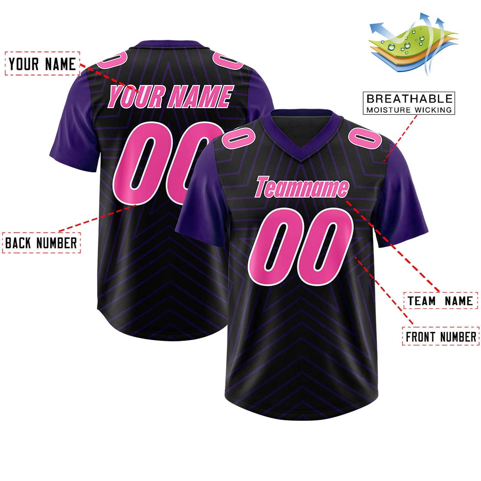 Custom Black Purple Personalized Star Pattern Raglan Sleeves Authentic Football Jersey