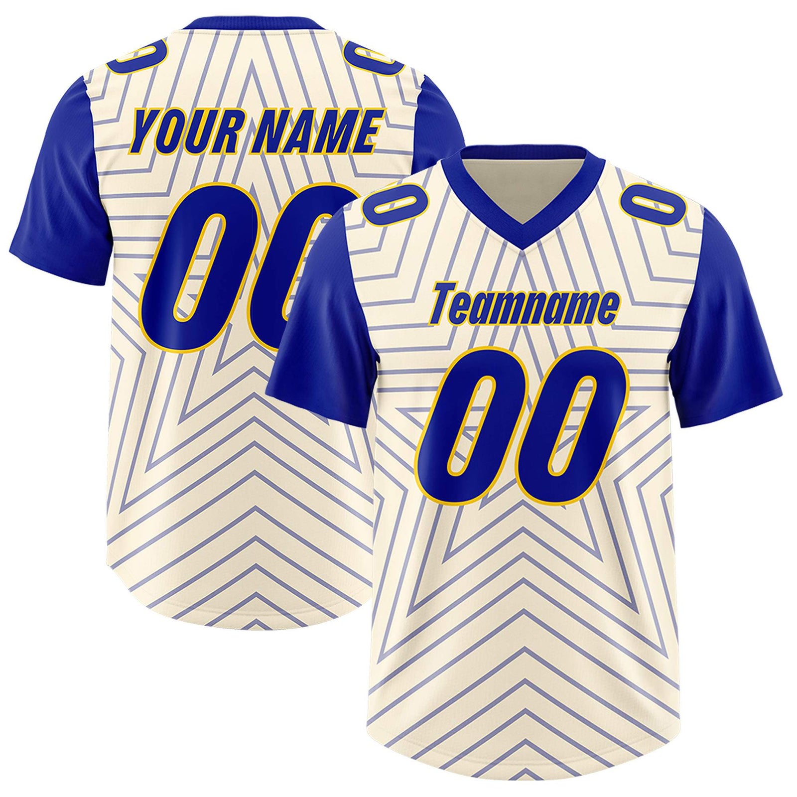 Custom Cream Royal Personalized Star Pattern Raglan Sleeves Authentic Football Jersey