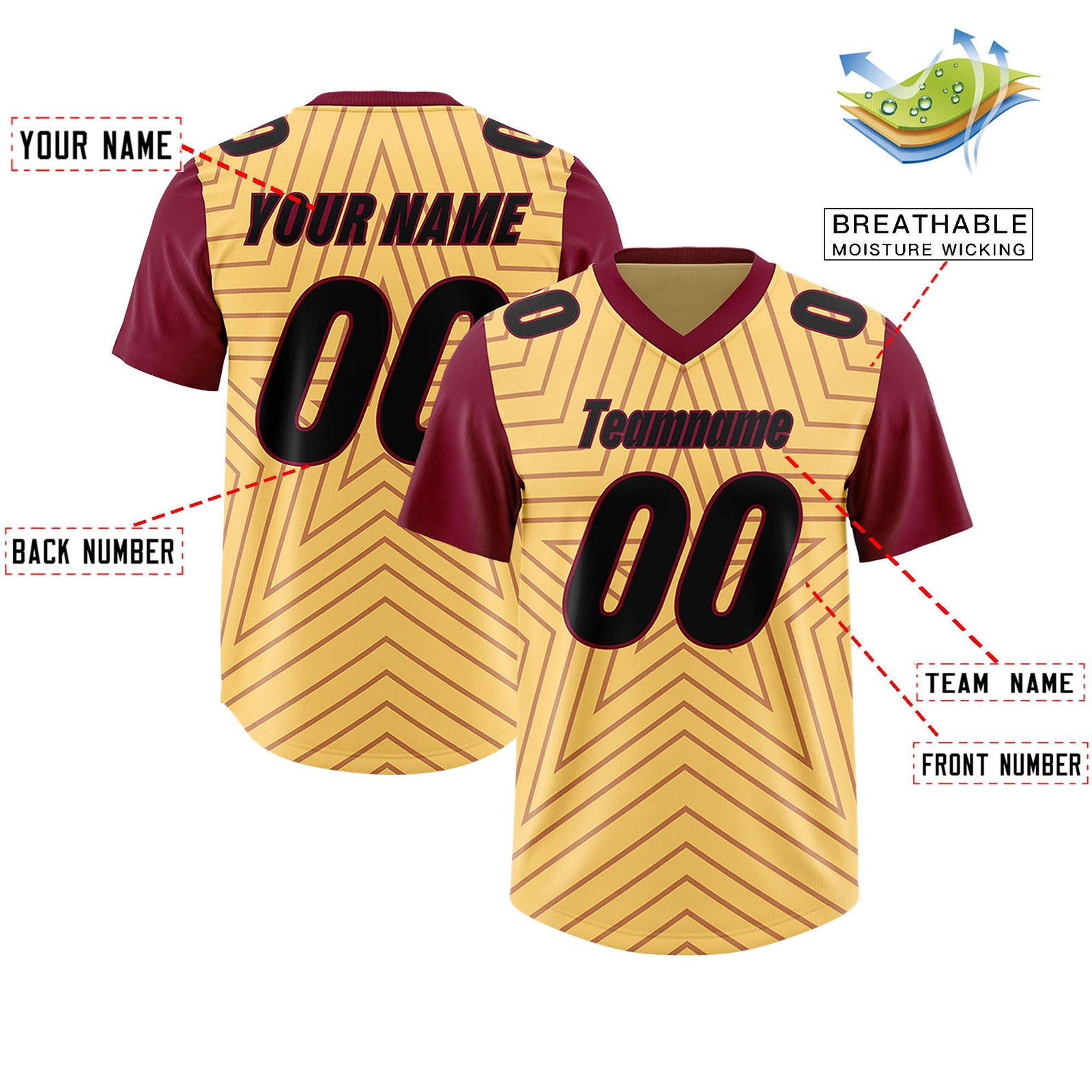 Custom Khaki Cardinal Personalized Star Pattern Raglan Sleeves Authentic Football Jersey