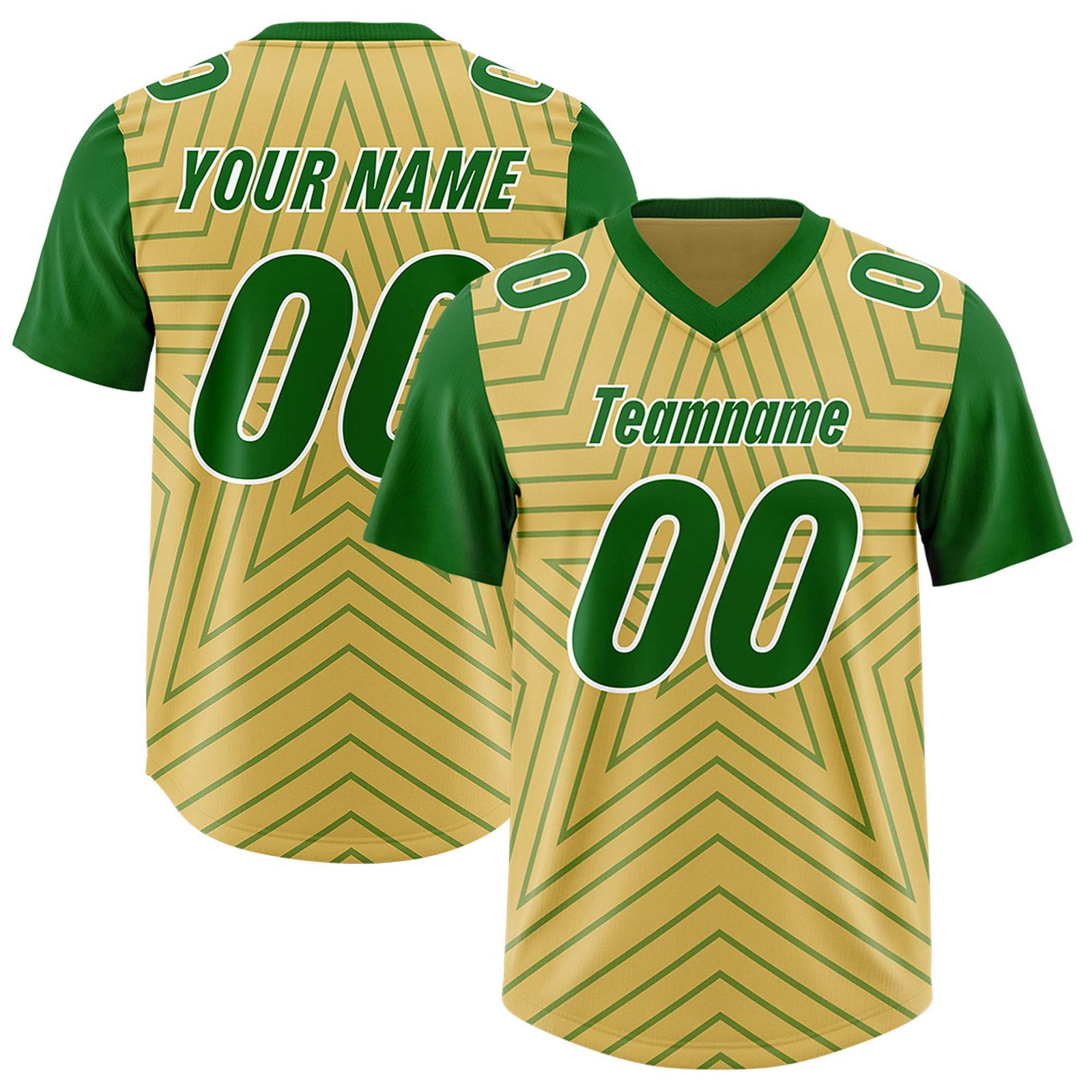 Custom Old Gold Kelly Green Personalized Star Pattern Raglan Sleeves Authentic Football Jersey