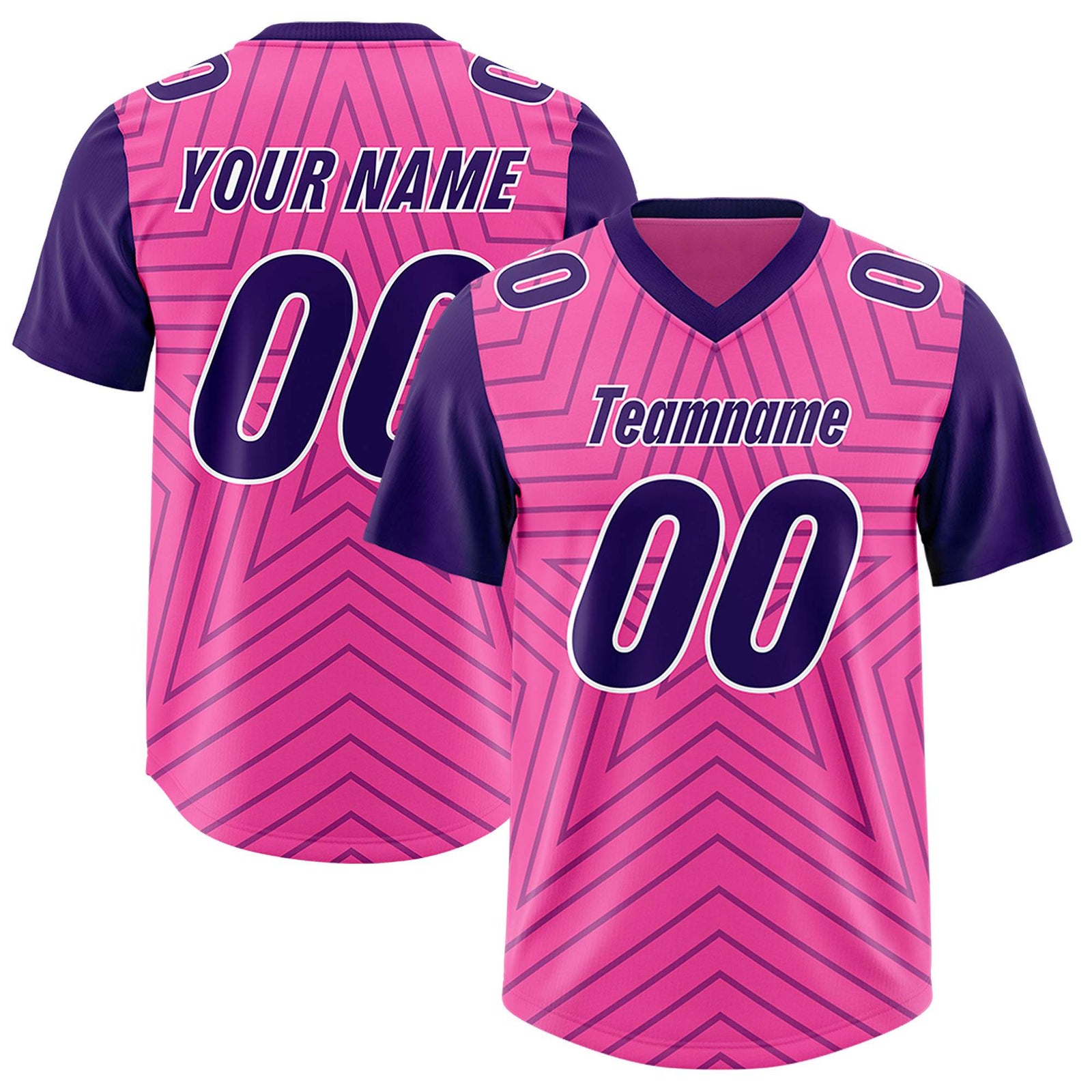Custom Pink Purple Personalized Star Pattern Raglan Sleeves Authentic Football Jersey