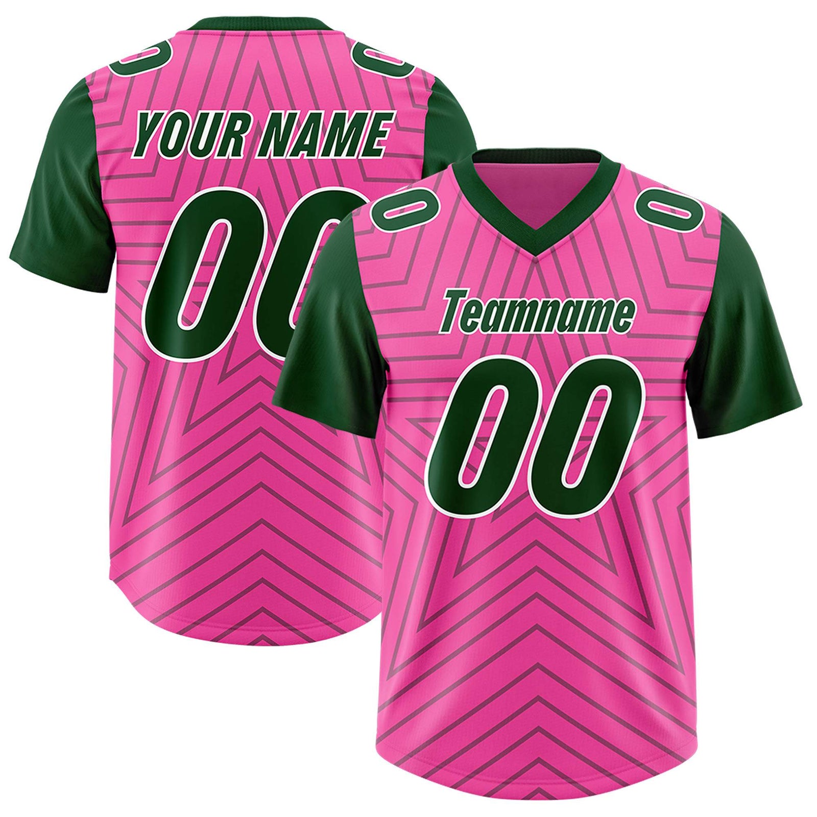Custom Pink Green Personalized Star Pattern Raglan Sleeves Authentic Football Jersey
