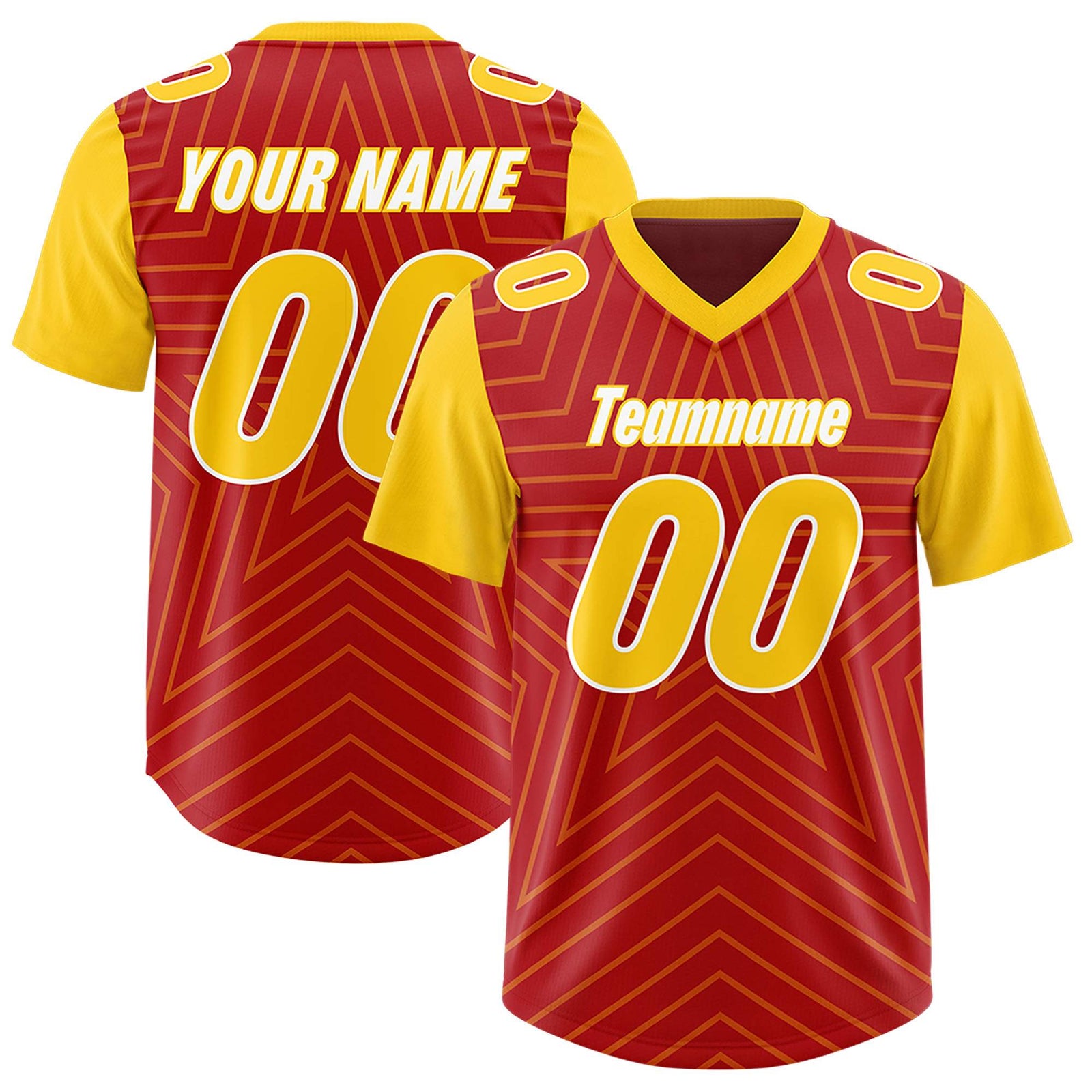 Custom Red Gold Personalized Star Pattern Raglan Sleeves Authentic Football Jersey