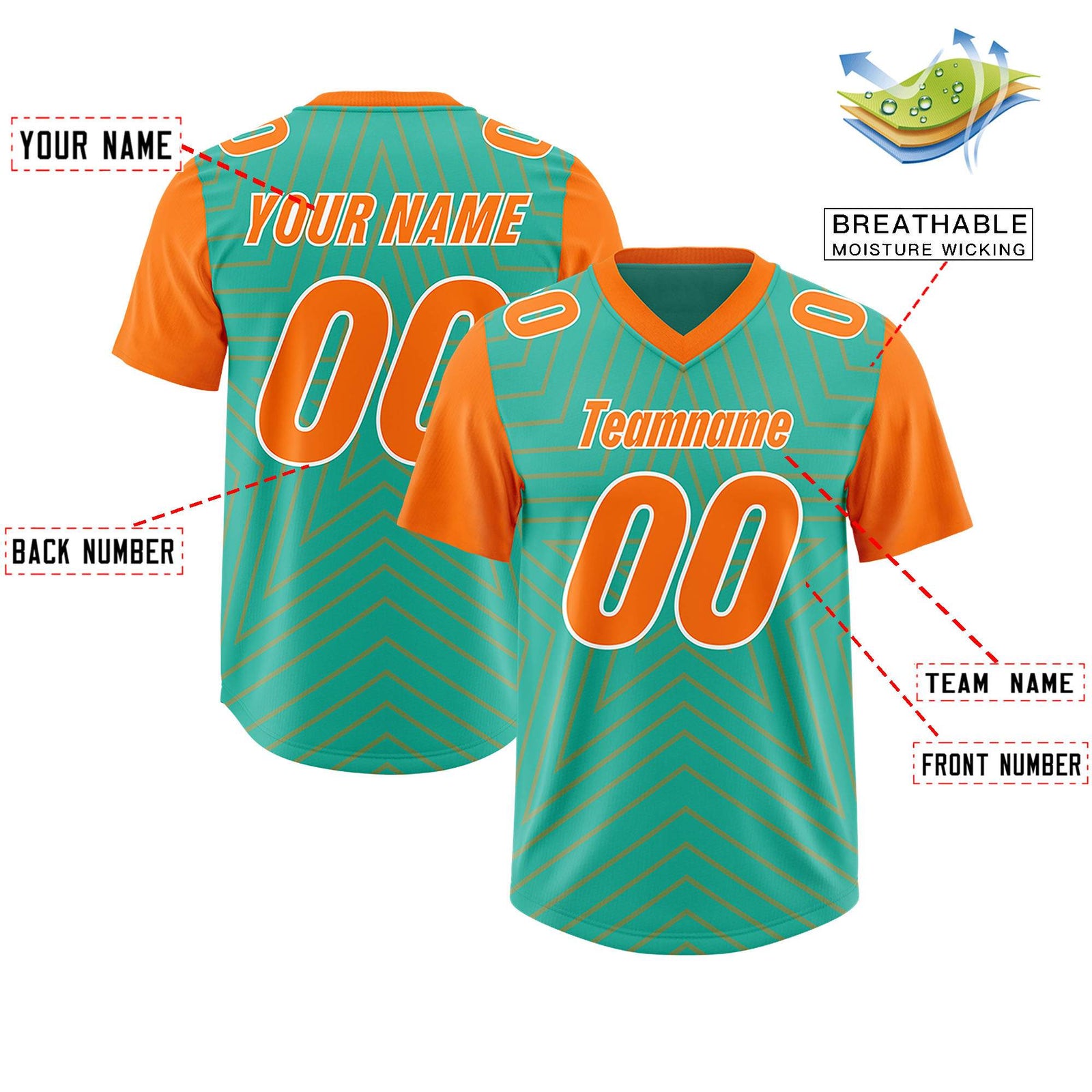 Custom Bright Green Orange Personalized Star Pattern Raglan Sleeves Authentic Football Jersey
