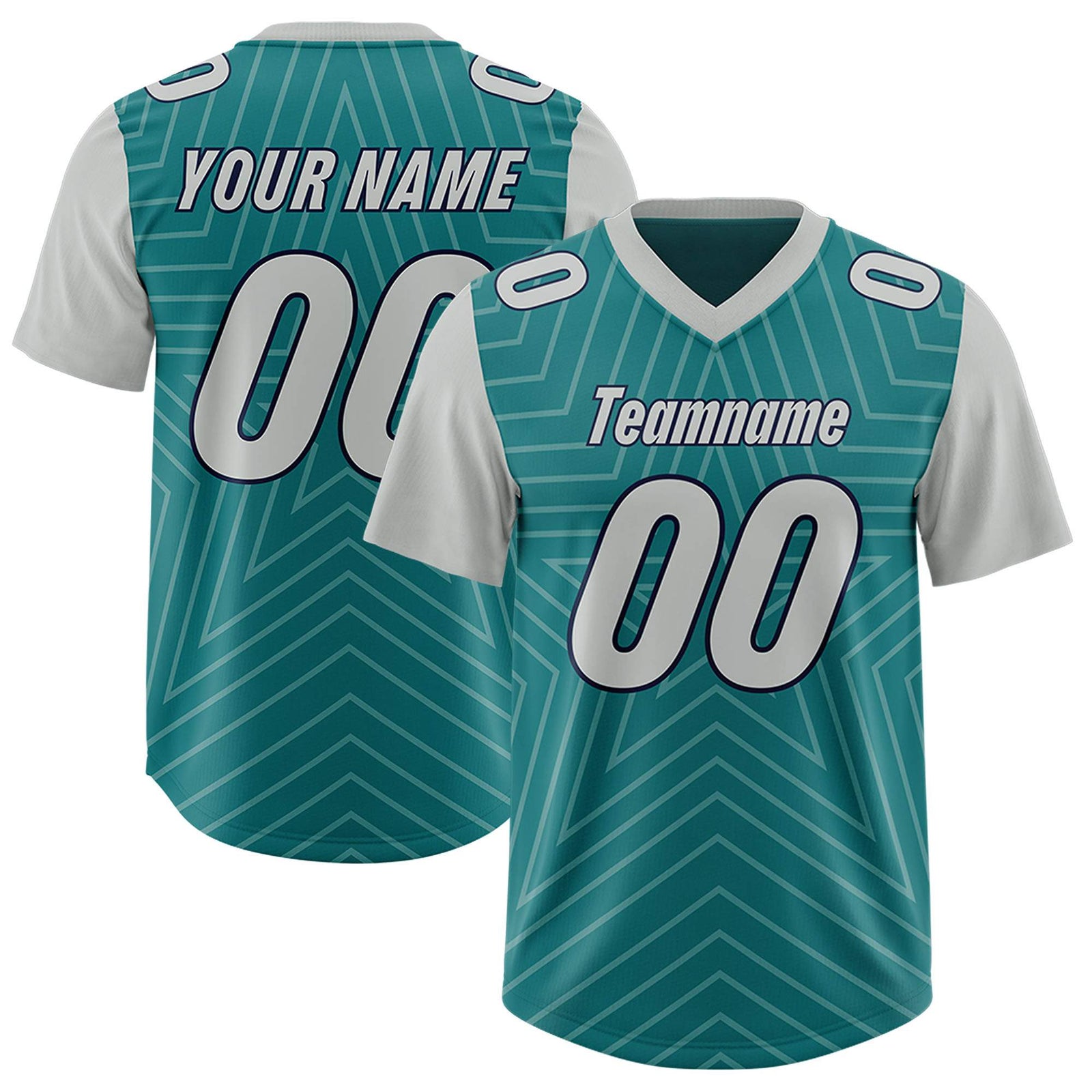 Custom Aqua Gray Personalized Star Pattern Raglan Sleeves Authentic Football Jersey