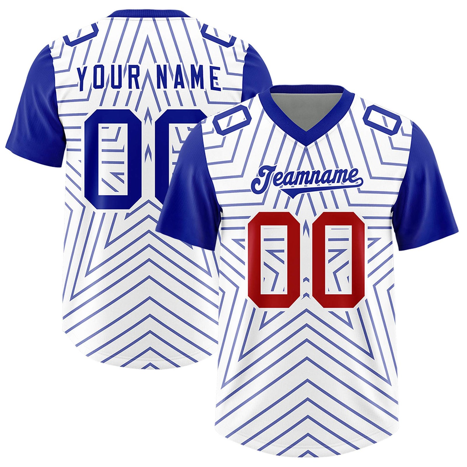 Custom White Royal Personalized Star Pattern Raglan Sleeves Authentic Football Jersey