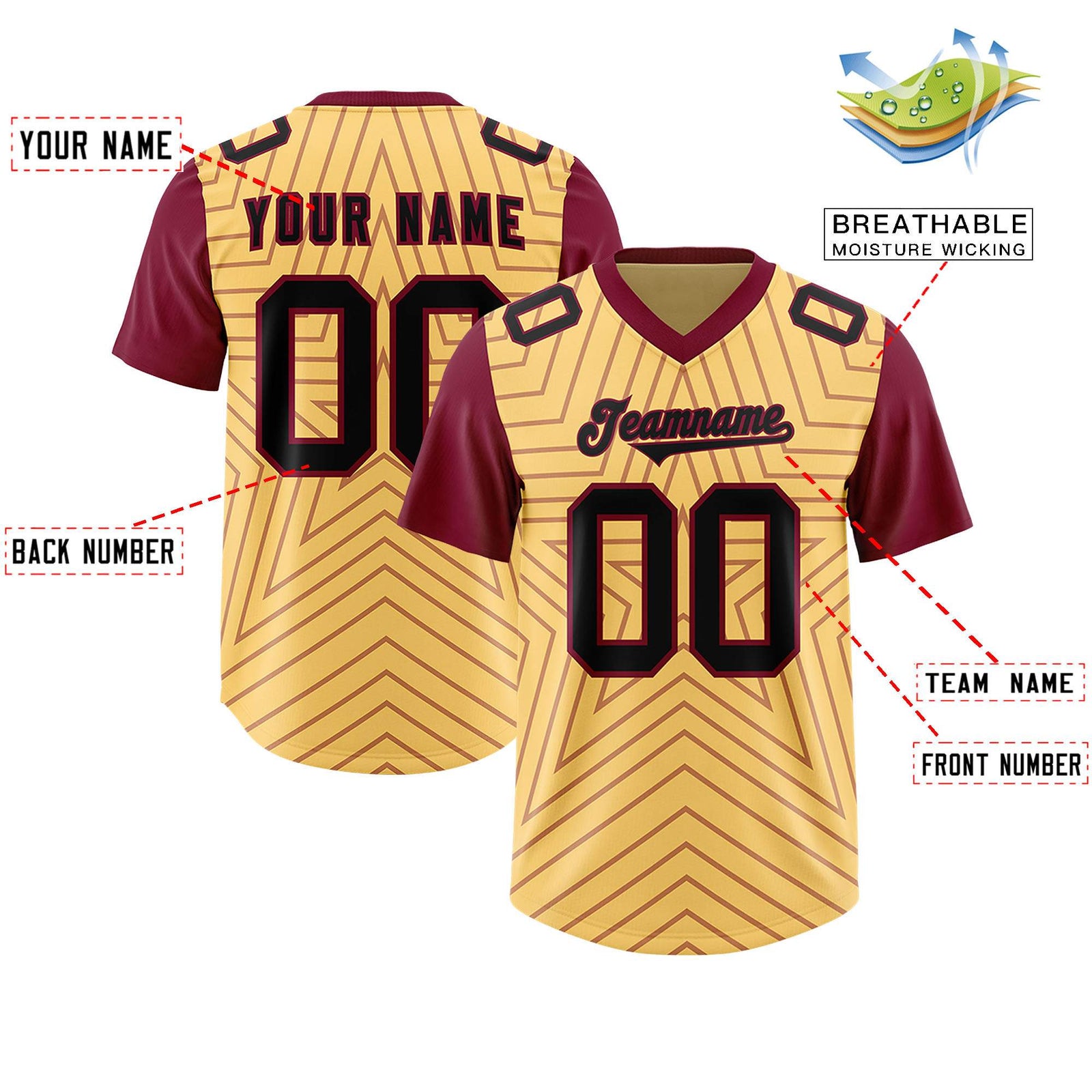 Custom Khaki Cardinal Personalized Star Pattern Raglan Sleeves Authentic Football Jersey