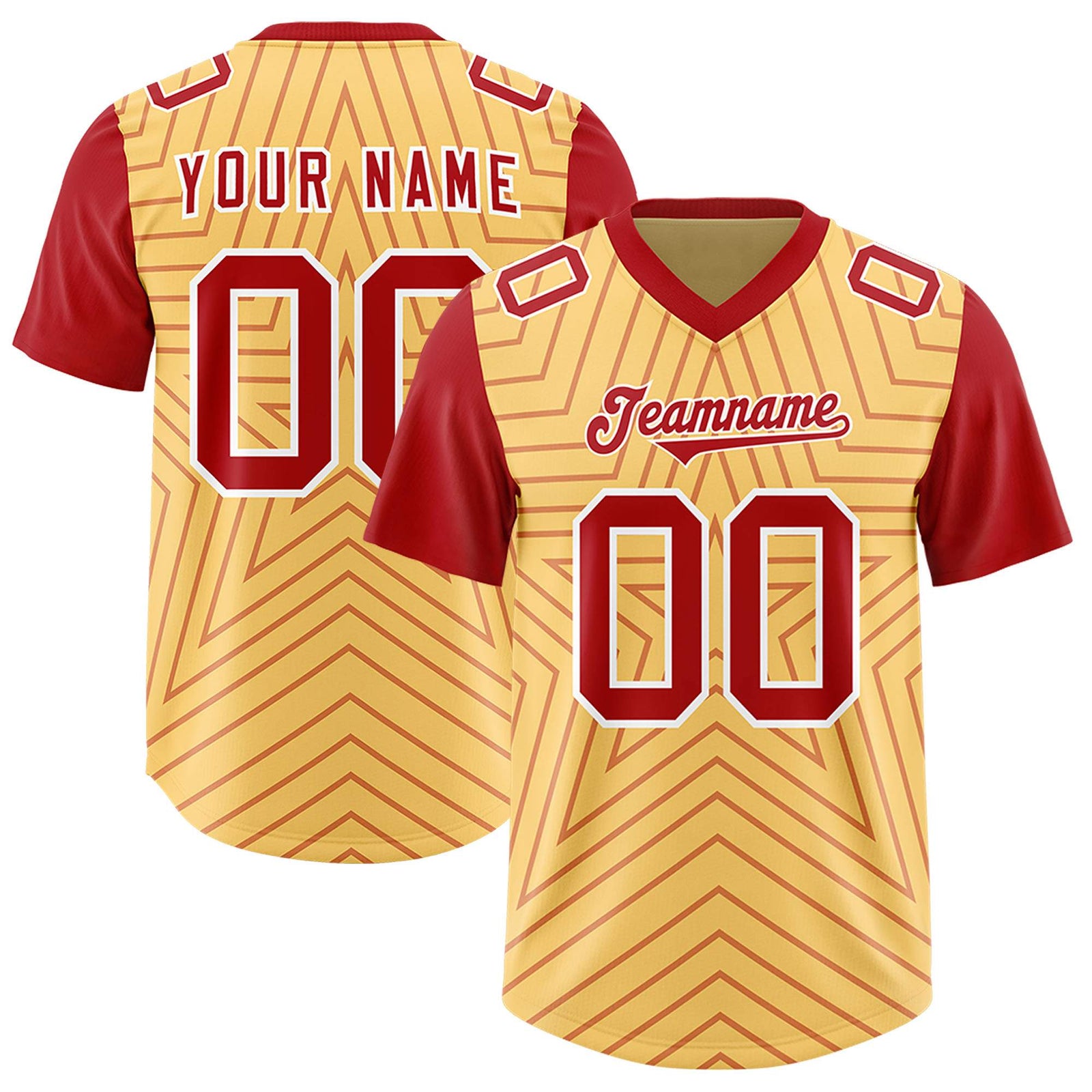 Custom Khaki Red Personalized Star Pattern Raglan Sleeves Authentic Football Jersey