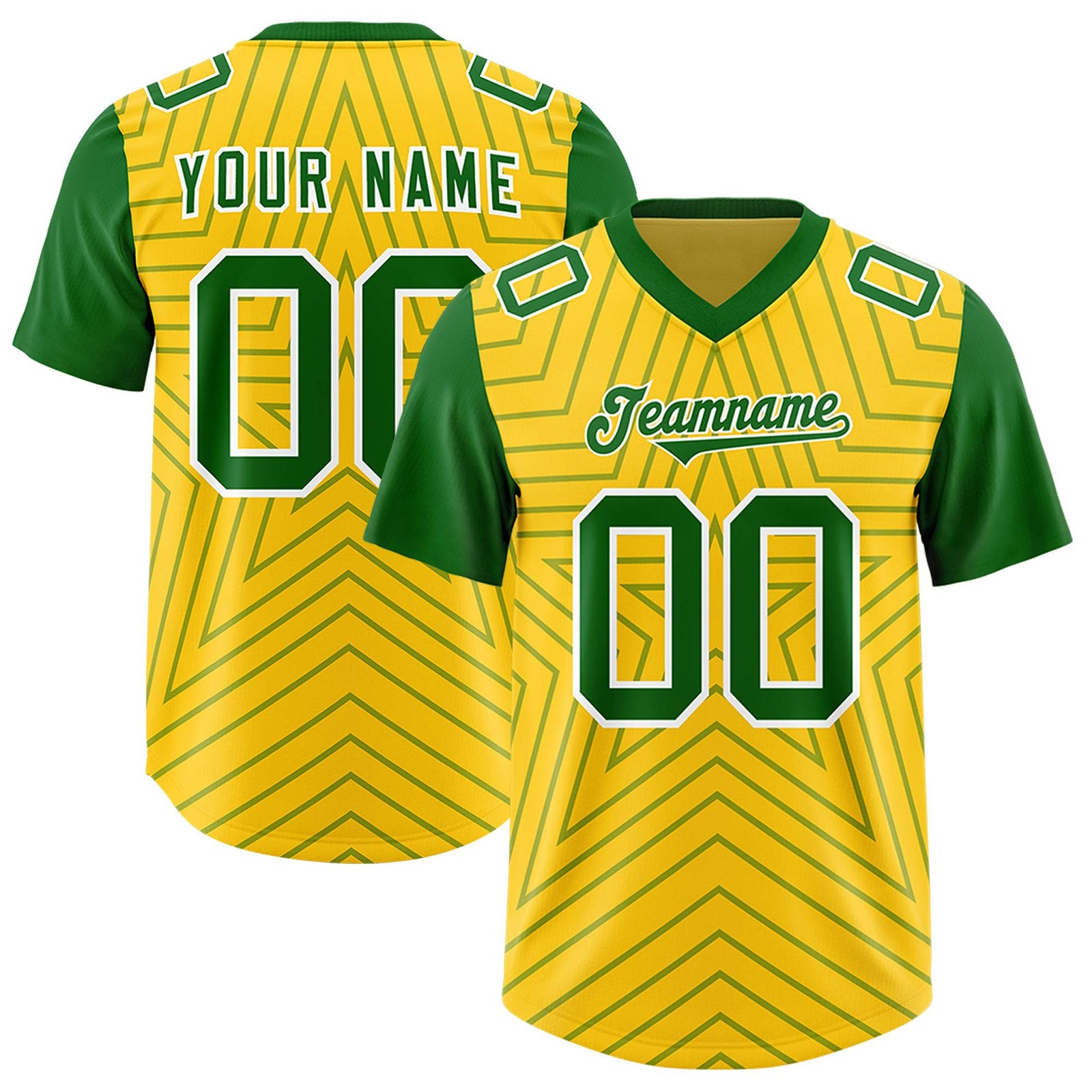 Custom Gold Kelly Green Personalized Star Pattern Raglan Sleeves Authentic Football Jersey