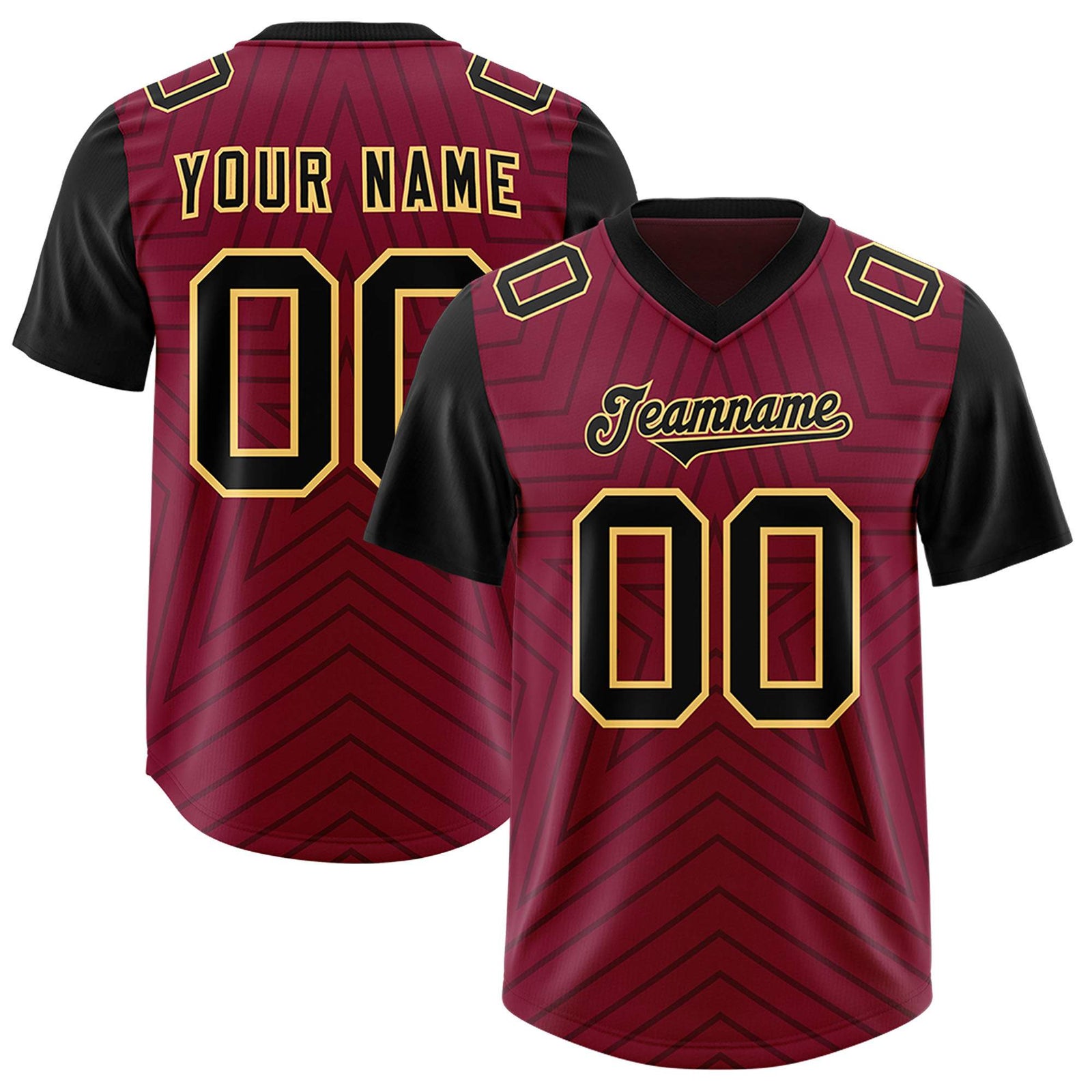 Custom Cardinal Black Personalized Star Pattern Raglan Sleeves Authentic Football Jersey