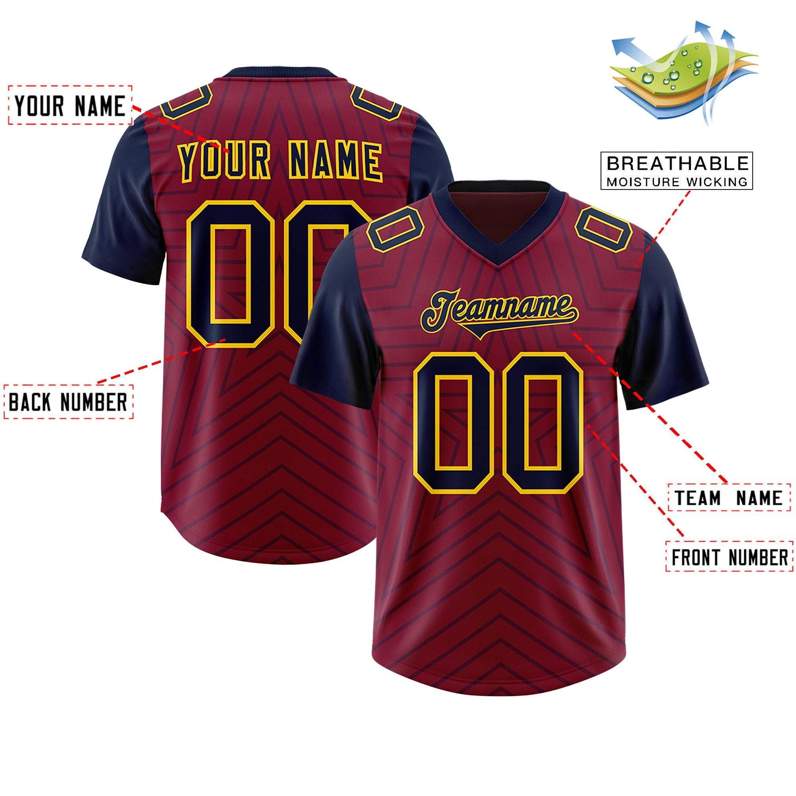 Custom Cardinal Navy Personalized Star Pattern Raglan Sleeves Authentic Football Jersey