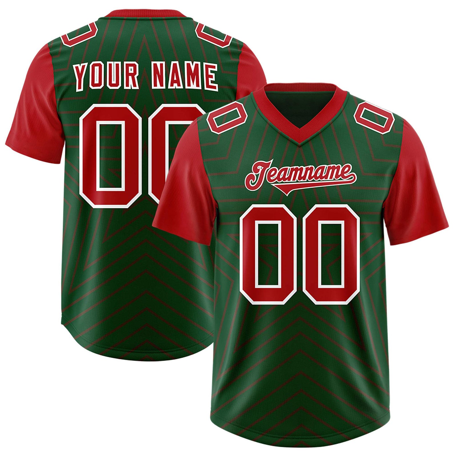 Custom Green Red Personalized Star Pattern Raglan Sleeves Authentic Football Jersey