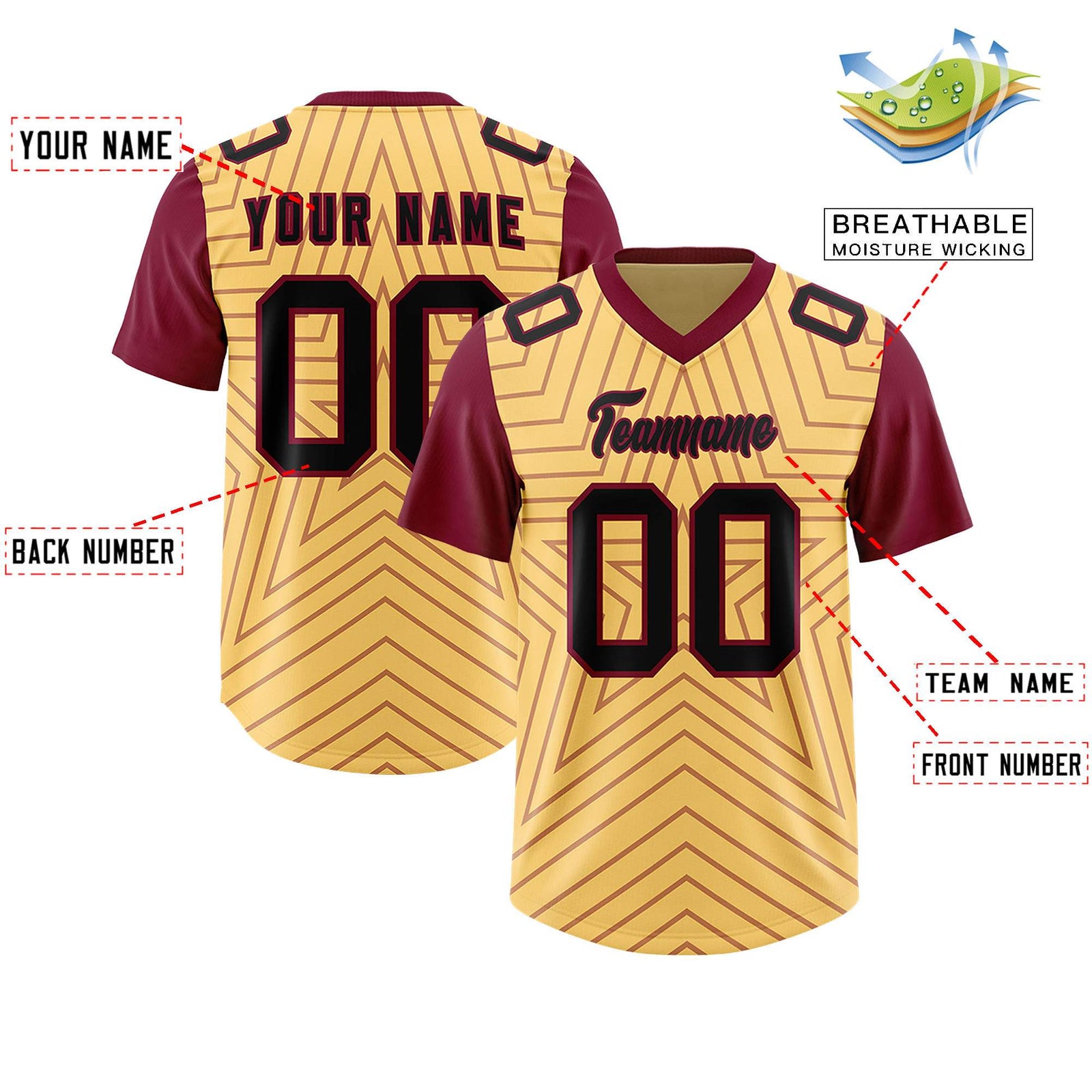 Custom Khaki Cardinal Personalized Star Pattern Raglan Sleeves Authentic Football Jersey