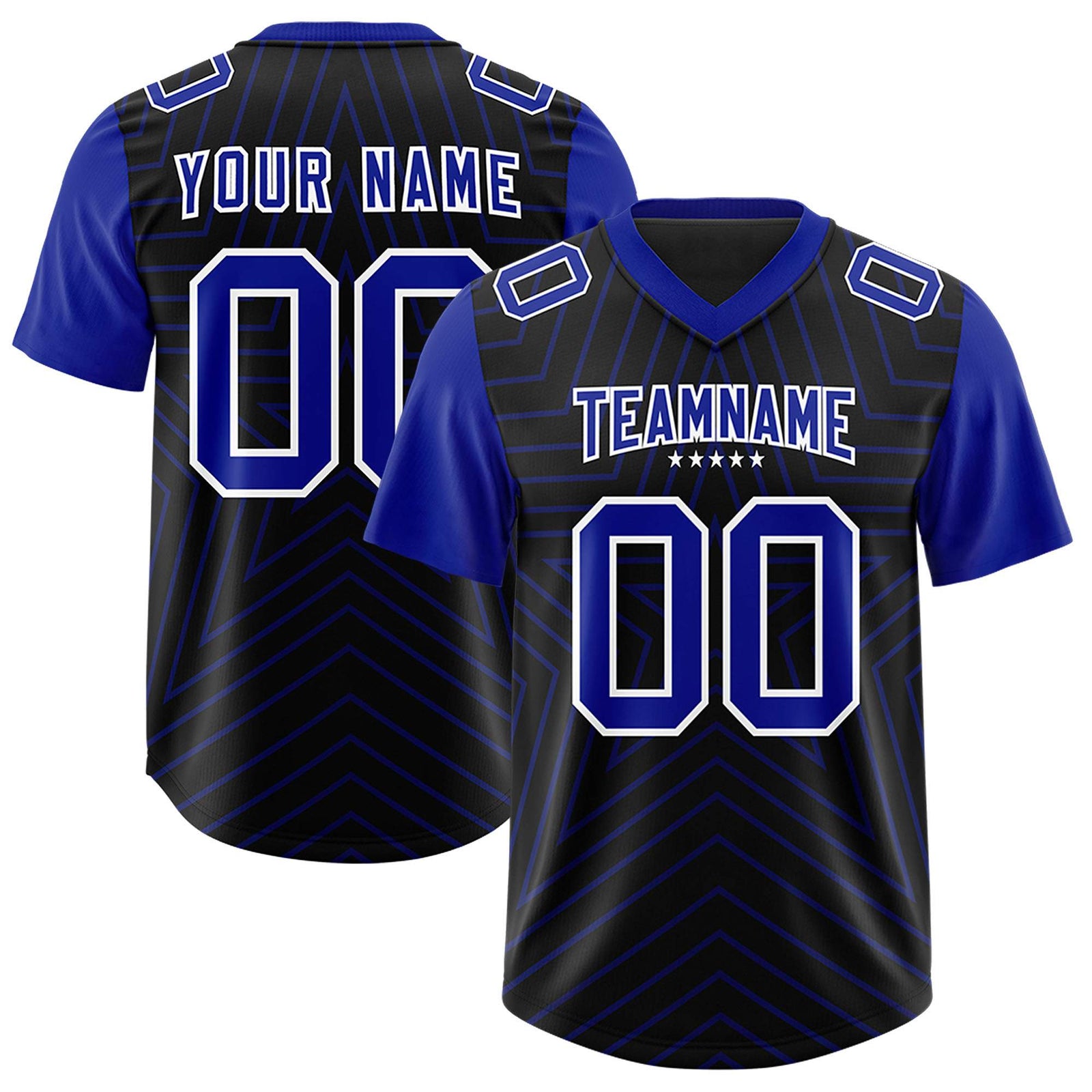 Custom Black Royal Personalized Star Pattern Raglan Sleeves Authentic Football Jersey