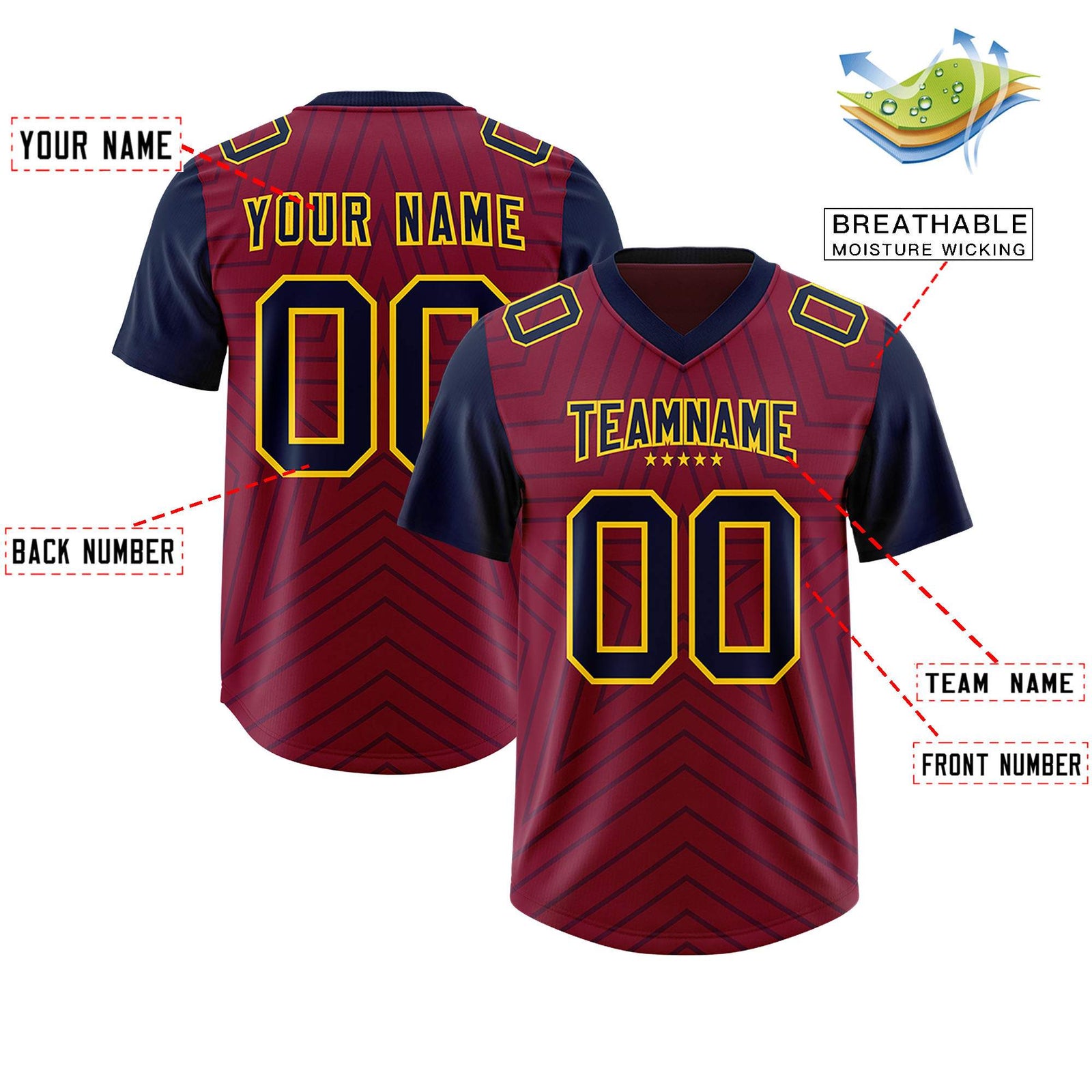 Custom Cardinal Navy Personalized Star Pattern Raglan Sleeves Authentic Football Jersey