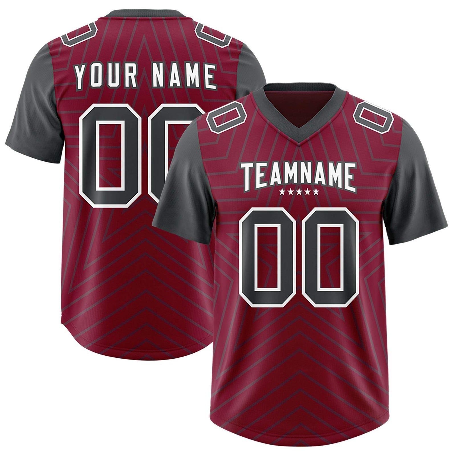 Custom Cardinal Dark Gray Personalized Star Pattern Raglan Sleeves Authentic Football Jersey