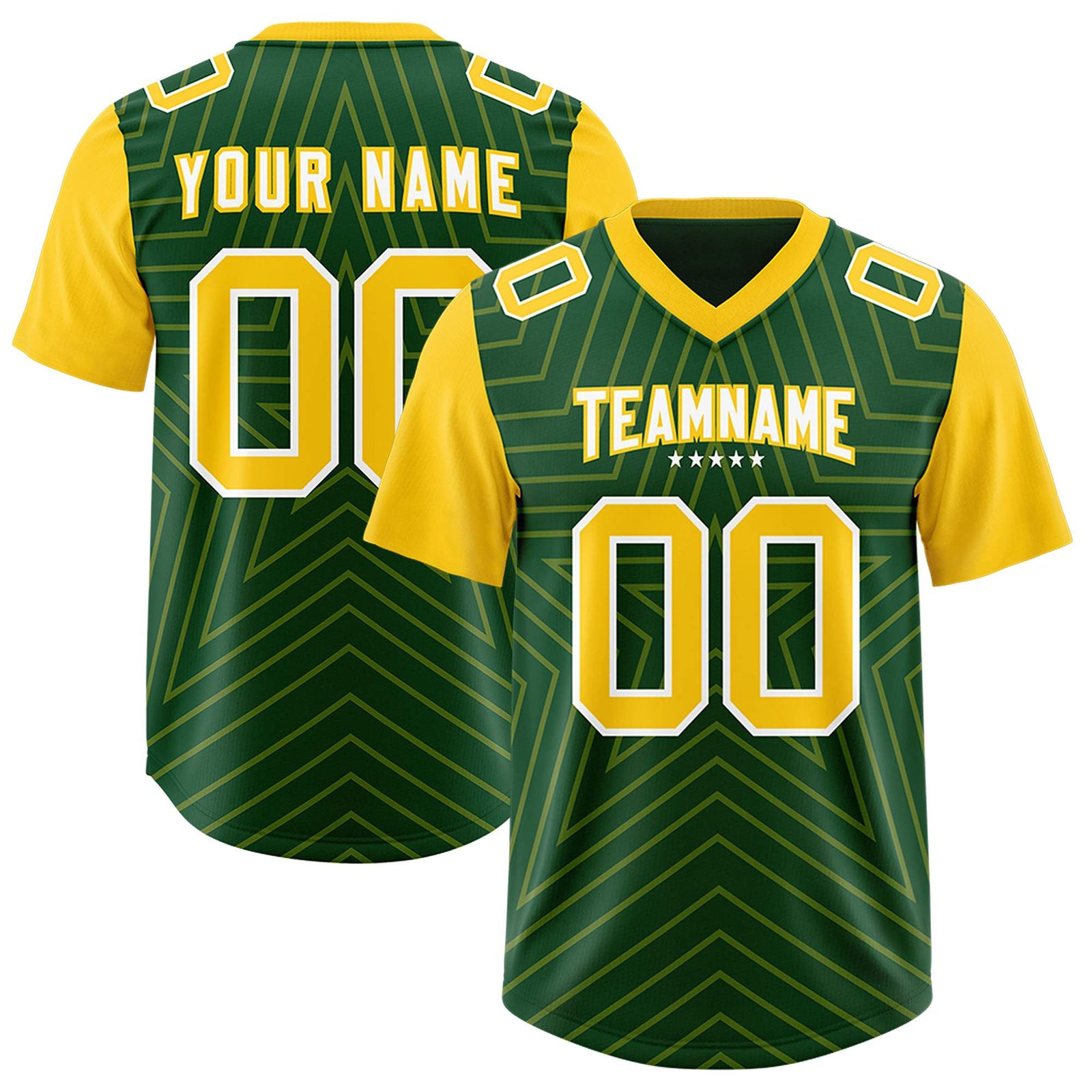Custom Green Gold Personalized Star Pattern Raglan Sleeves Authentic Football Jersey