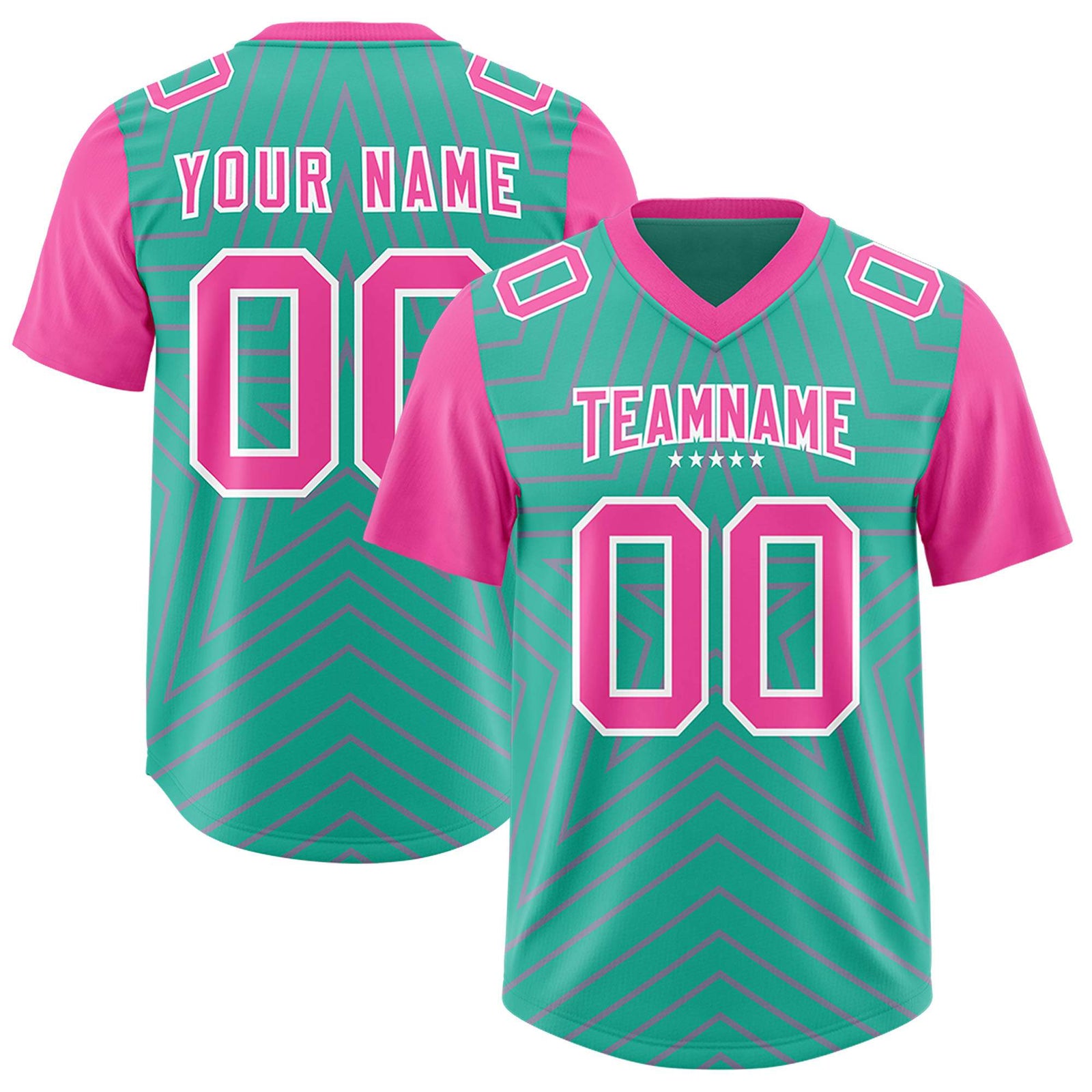 Custom Bright Green Pink Personalized Star Pattern Raglan Sleeves Authentic Football Jersey