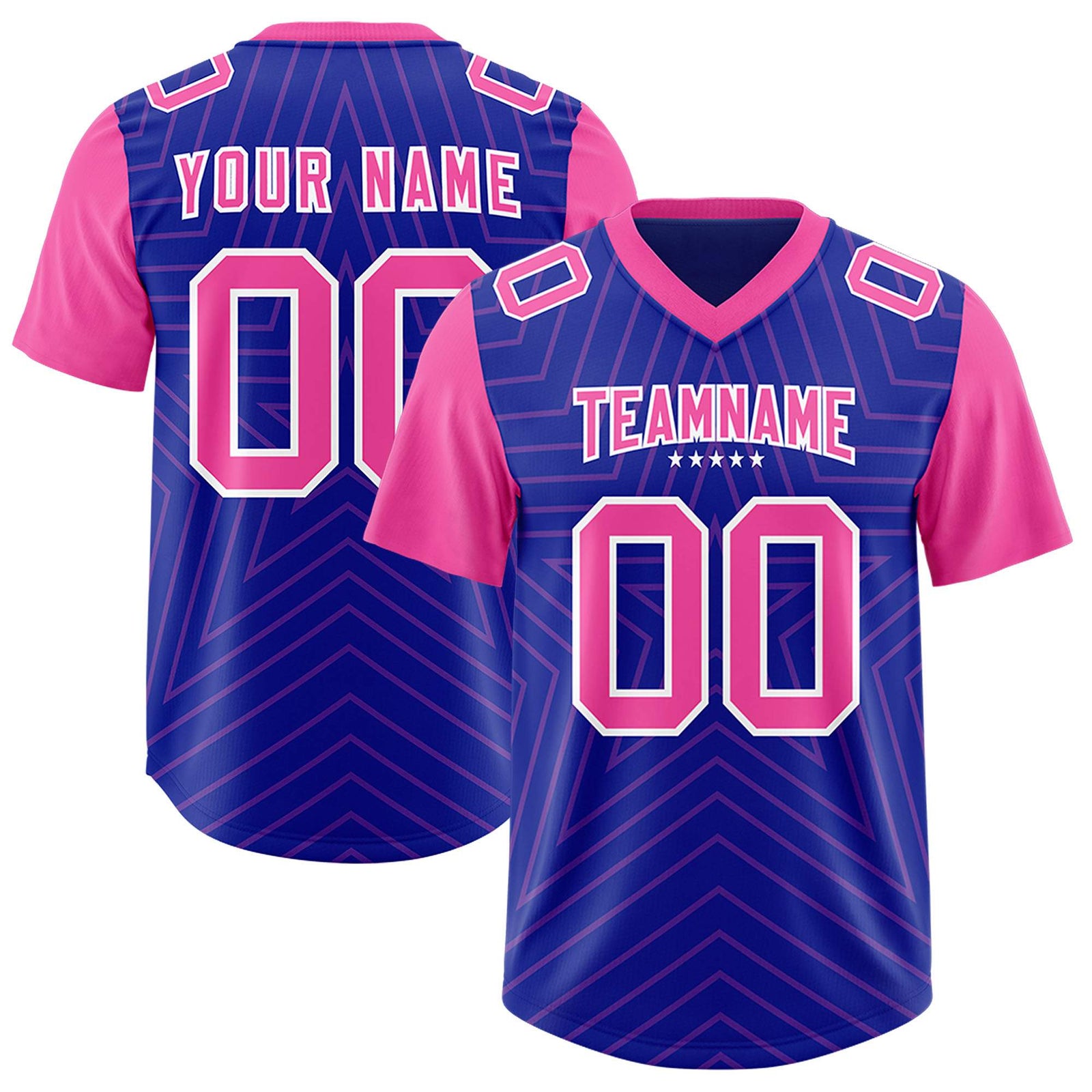 Custom Royal Pink Personalized Star Pattern Raglan Sleeves Authentic Football Jersey
