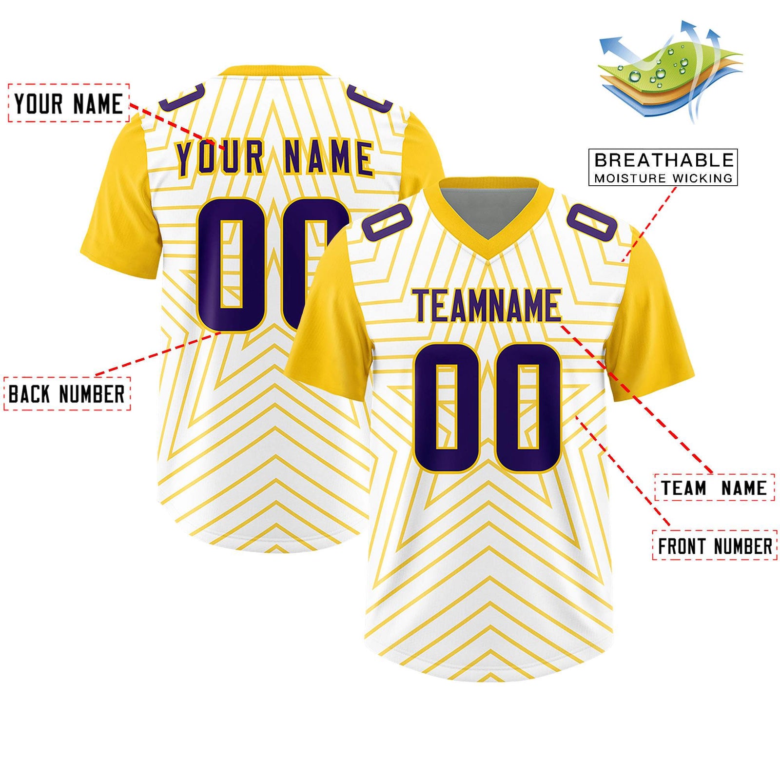 Custom White Gold Personalized Star Pattern Raglan Sleeves Authentic Football Jersey