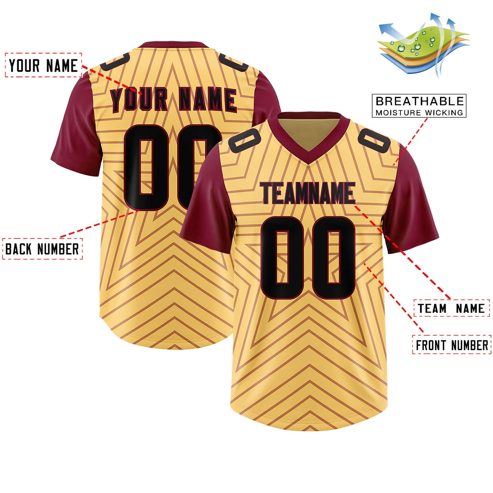 Custom Khaki Cardinal Personalized Star Pattern Raglan Sleeves Authentic Football Jersey