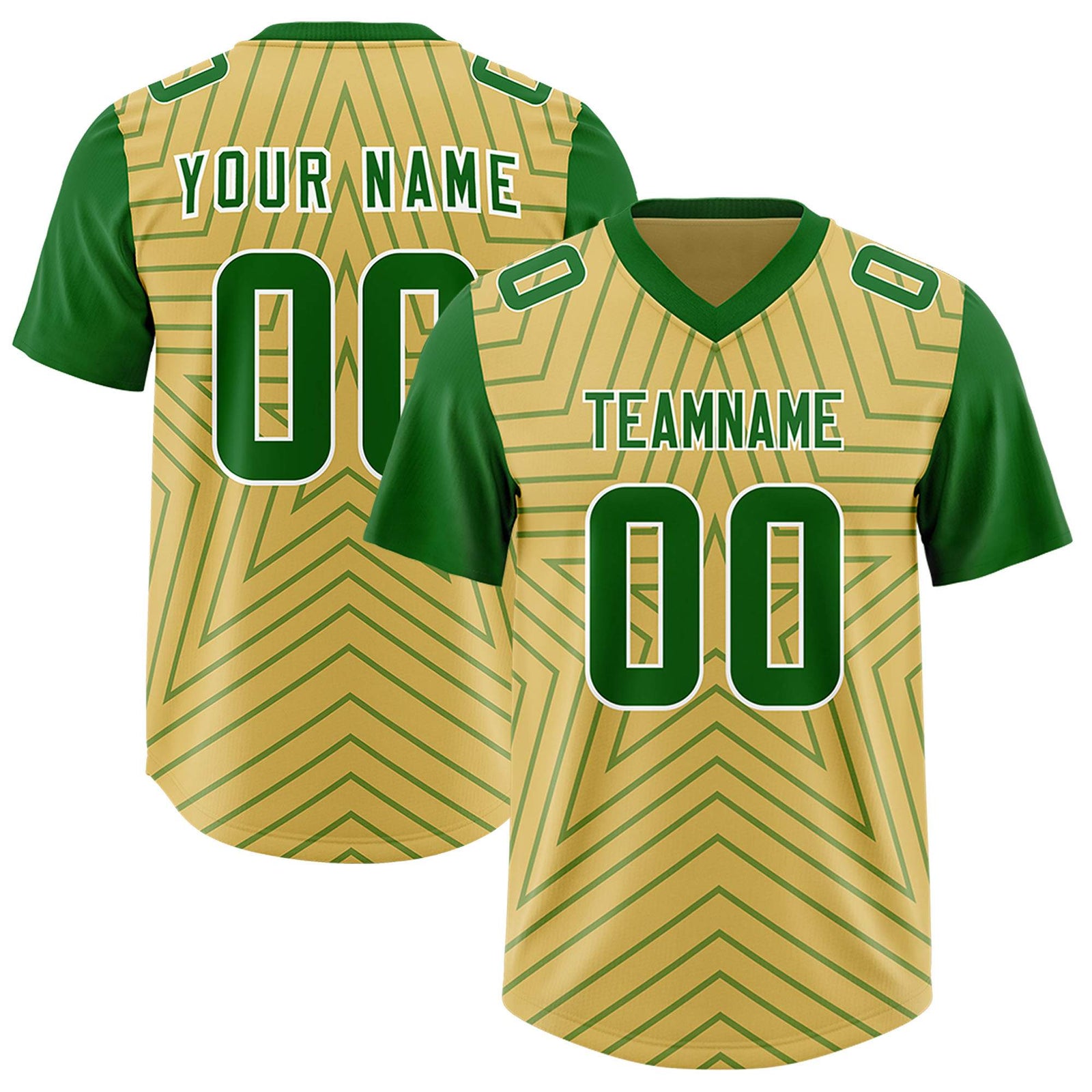 Custom Old Gold Kelly Green Personalized Star Pattern Raglan Sleeves Authentic Football Jersey