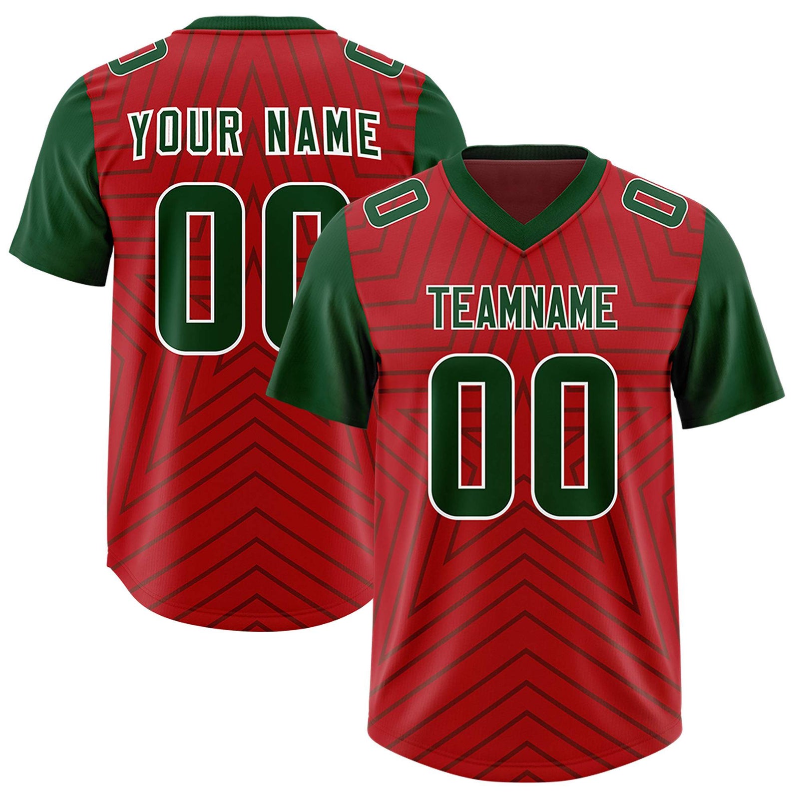 Custom Red Green Personalized Star Pattern Raglan Sleeves Authentic Football Jersey