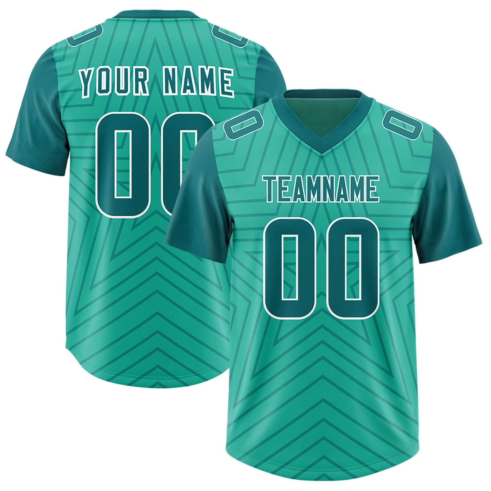 Custom Bright Green Aqua Personalized Star Pattern Raglan Sleeves Authentic Football Jersey