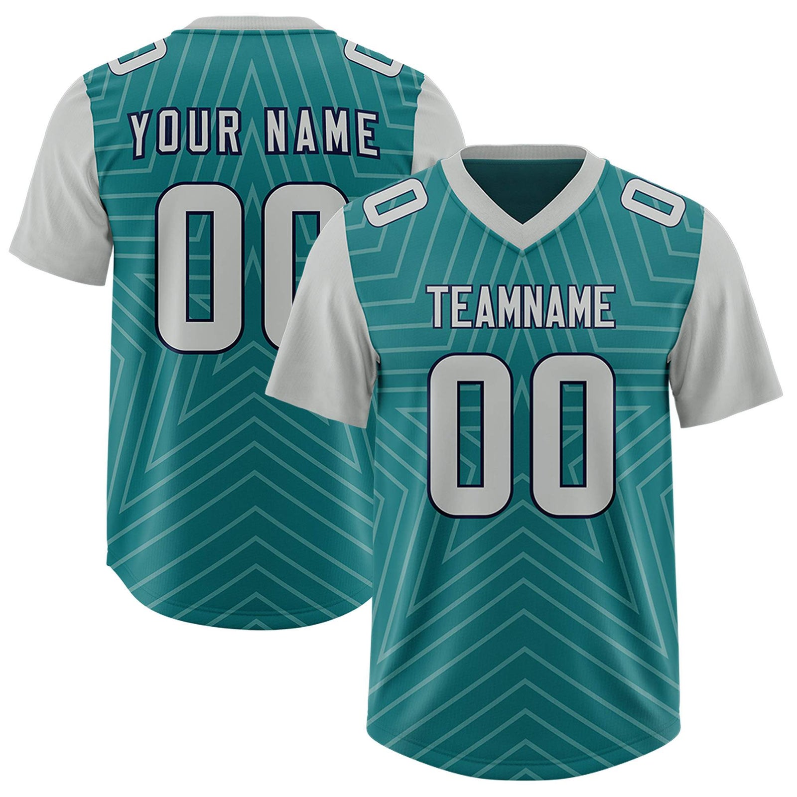 Custom Aqua Gray Personalized Star Pattern Raglan Sleeves Authentic Football Jersey