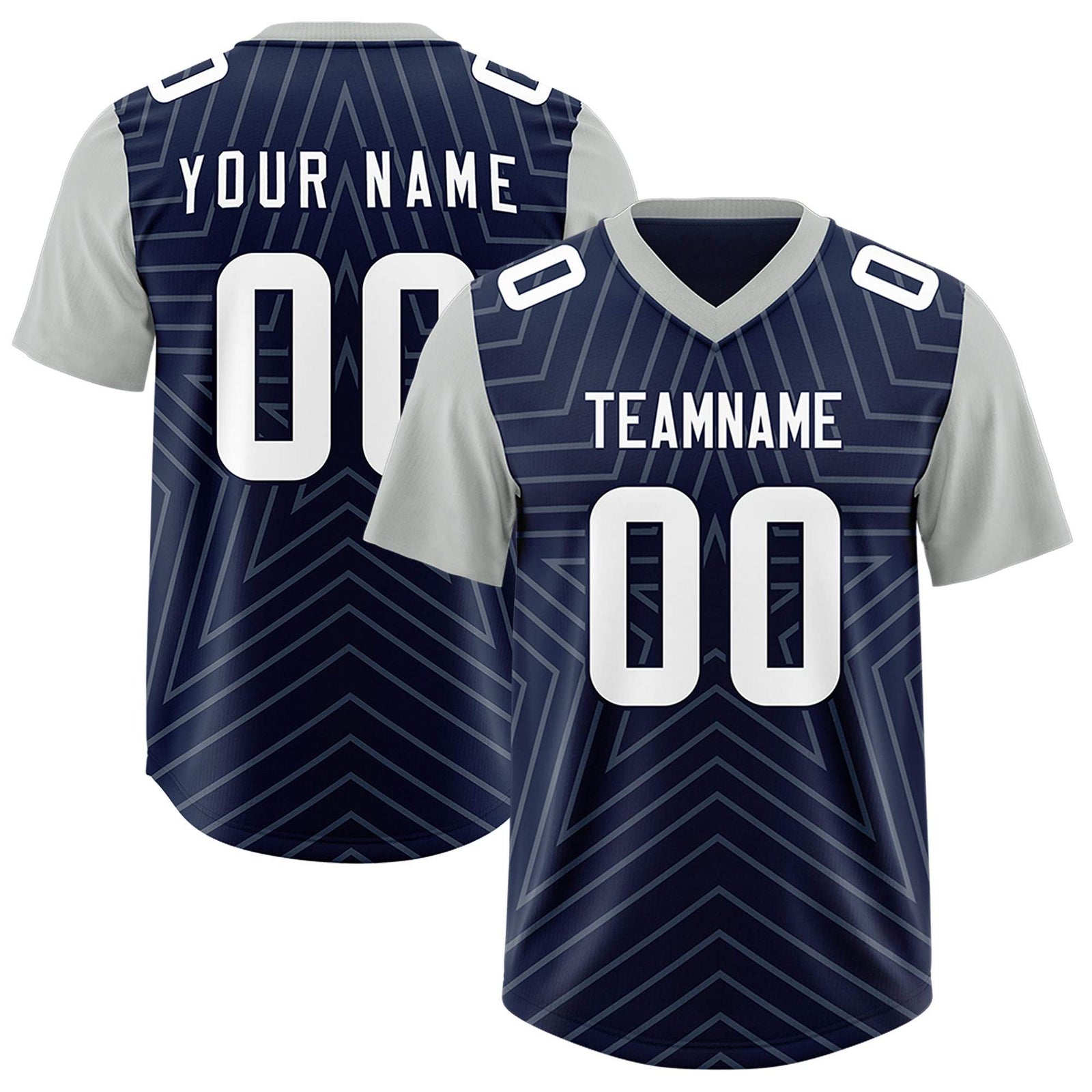 Custom Navy Gray Personalized Star Pattern Raglan Sleeves Authentic Football Jersey