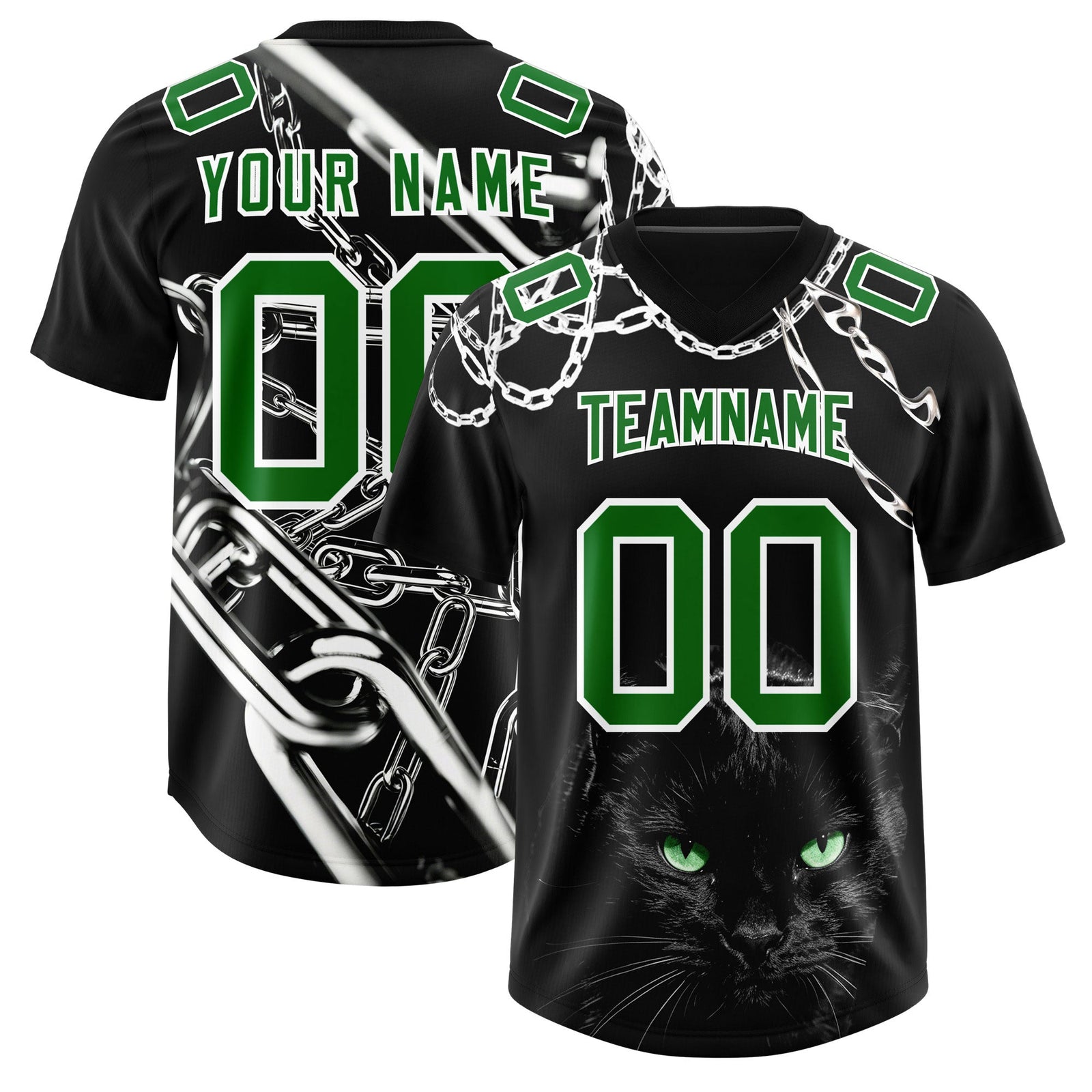 Custom Black Kelly Greeen Graffiti Pattern Chains Football Jersey| KXKSHOP